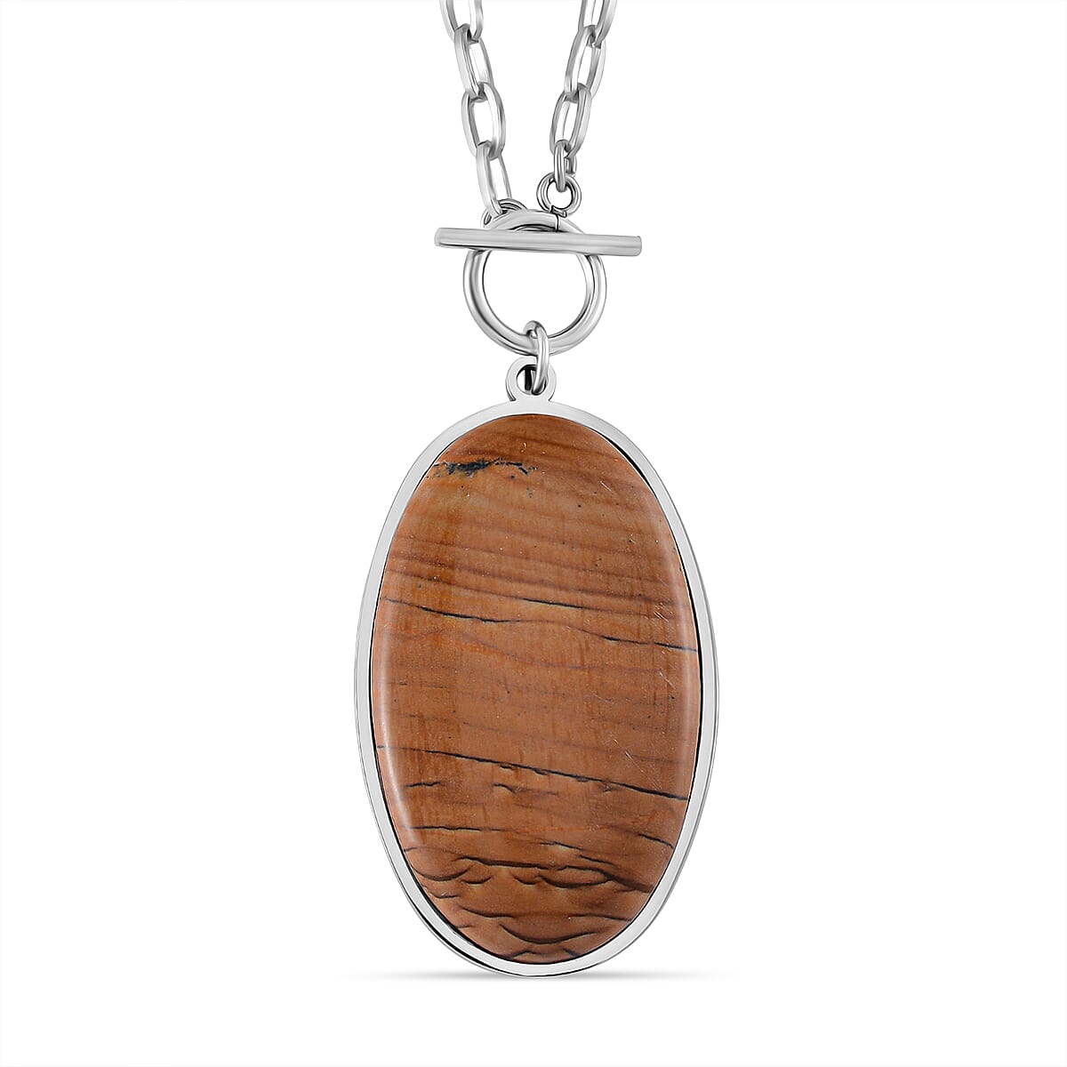 Oval Shape Picture Jasper Necklace (Size - 24) with T-Bar Clasp 50.00 Ct. 7669886 0