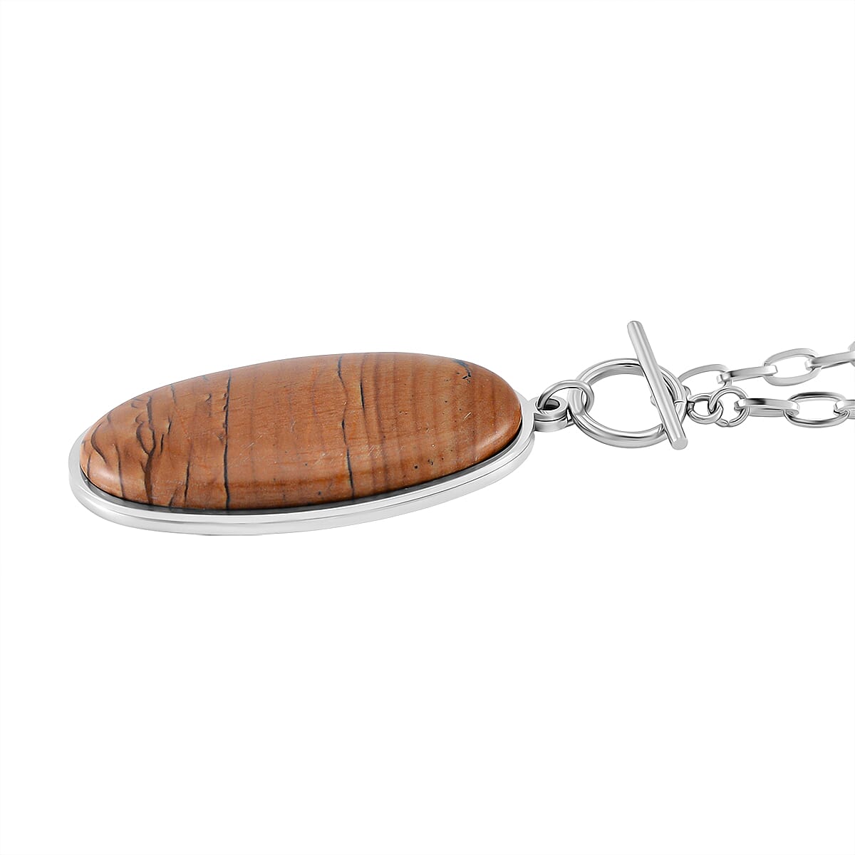 Oval Shape Picture Jasper Necklace (Size - 24) with T-Bar Clasp 50.00 Ct. 7669886 3