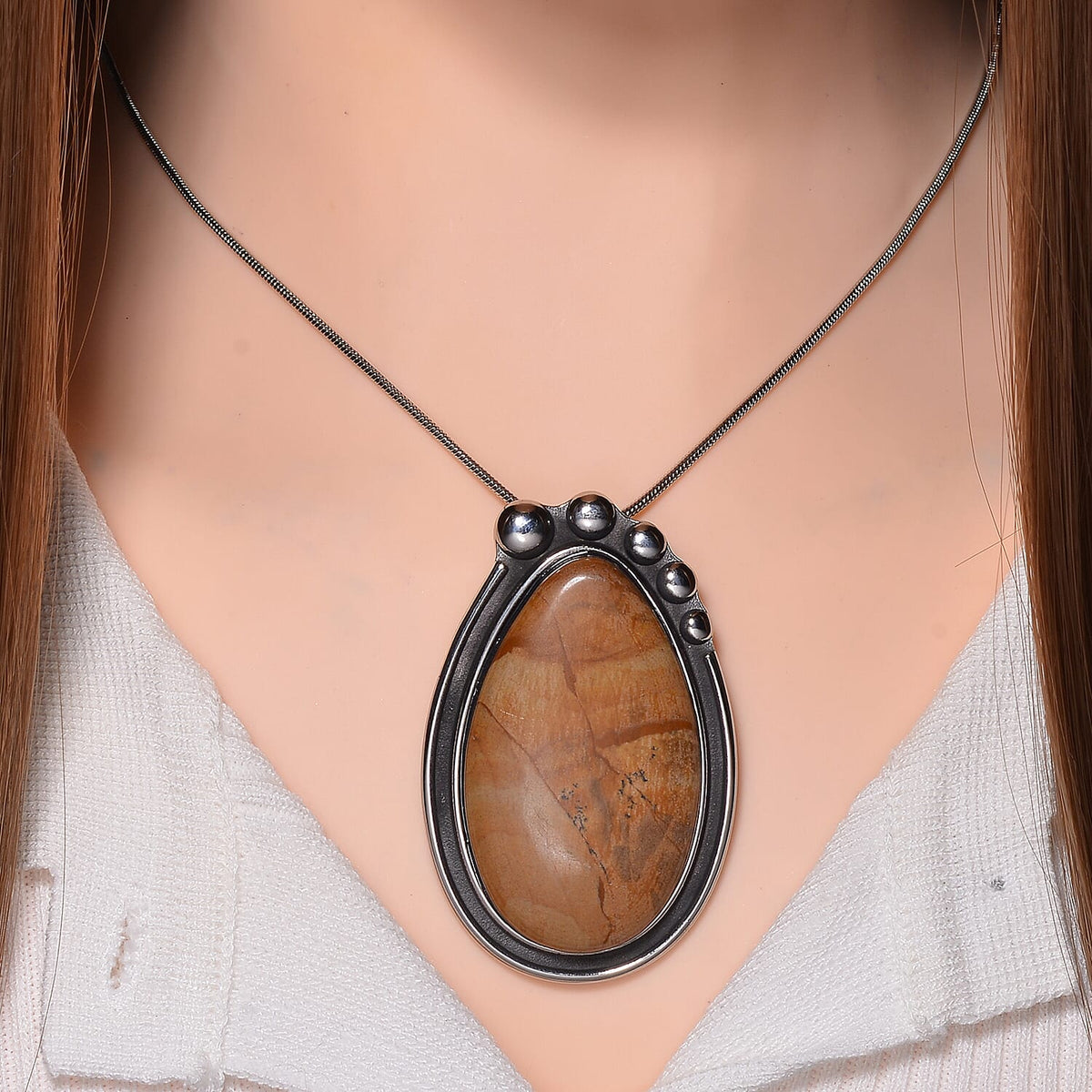 Picture Jasper Pear Necklace (Size - 24 - 4 Ext)  50.00 Ct. 7670021 1