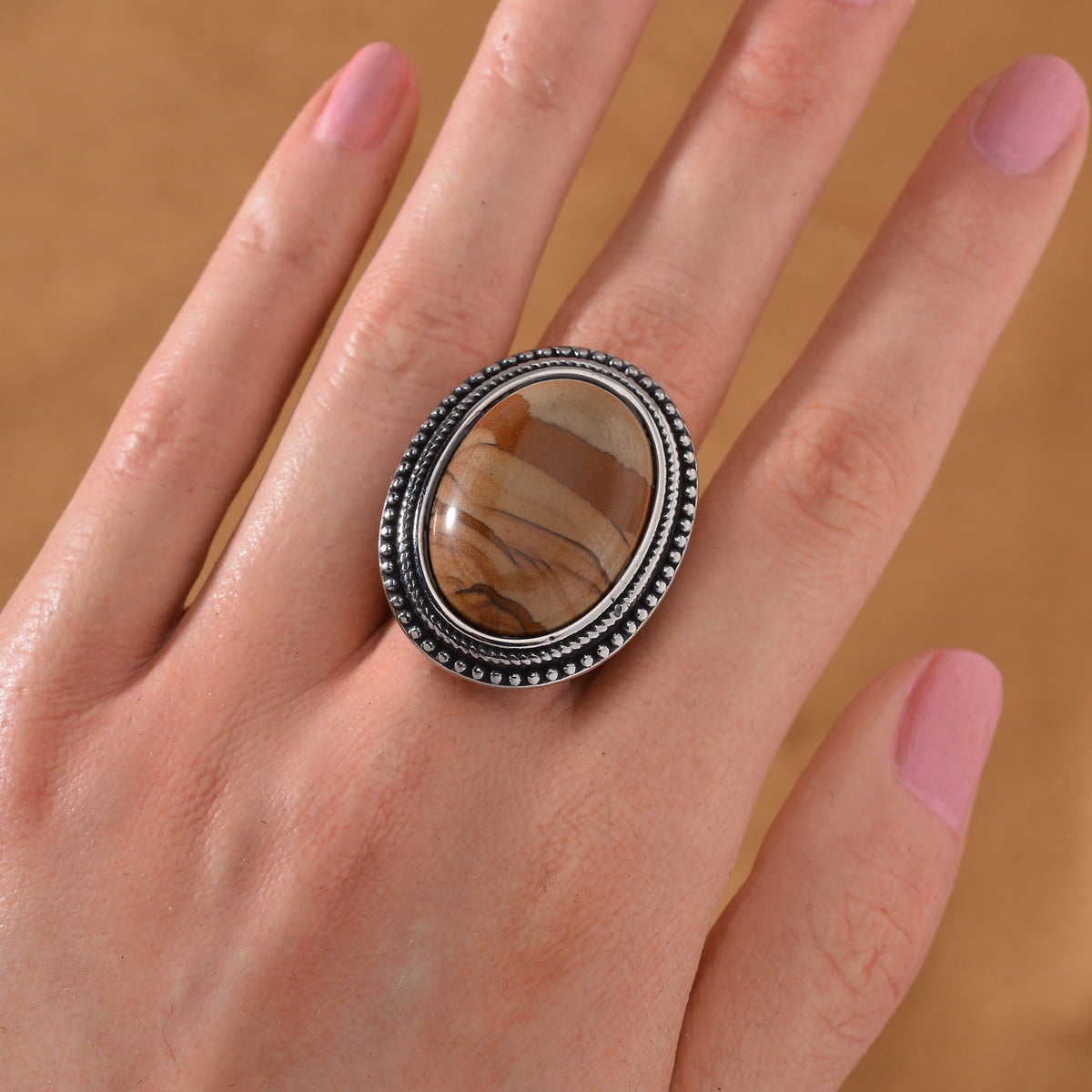Picture Jasper Oval Shape Ring with Oxidized 50.00 Ct. 7678679 3