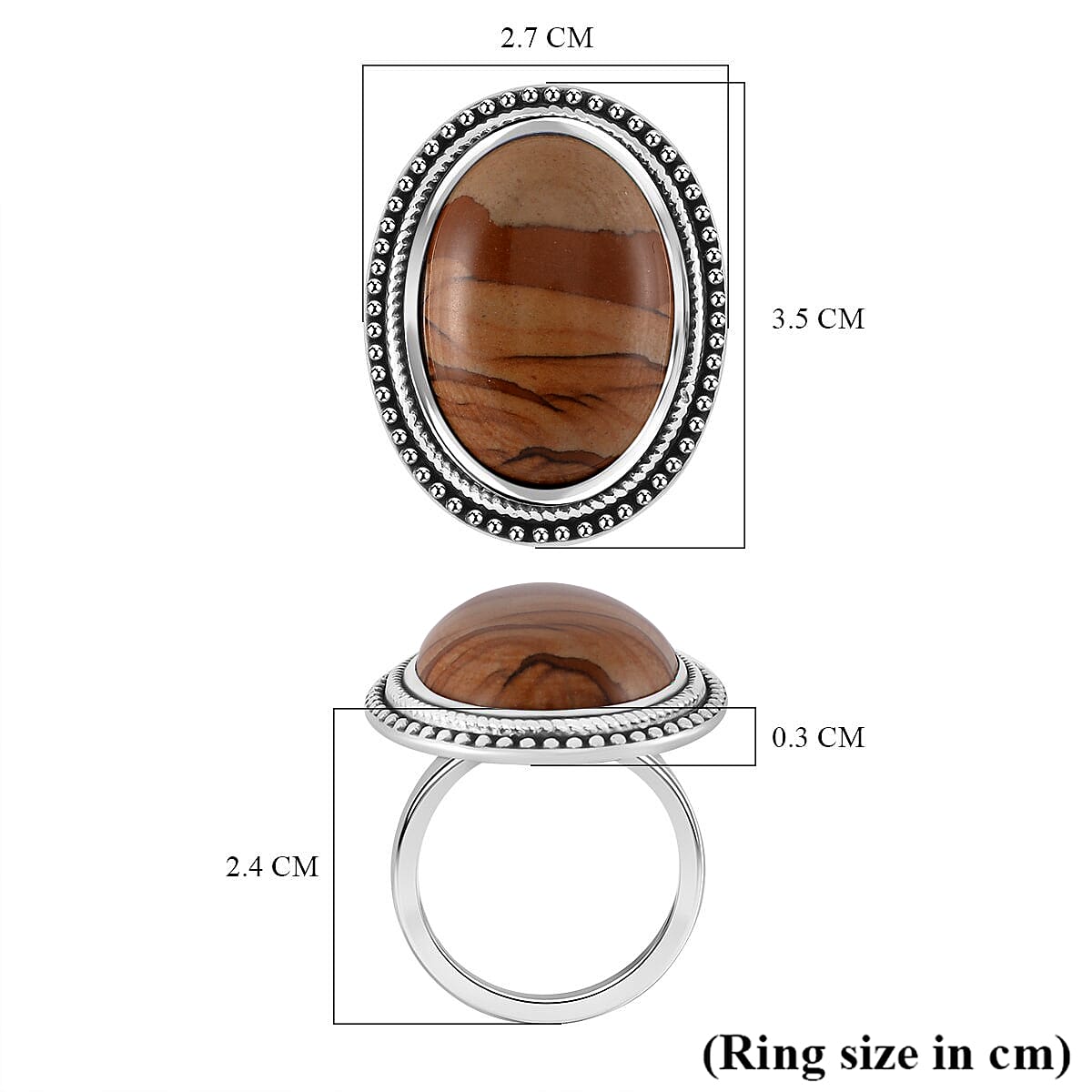Picture Jasper Oval Shape Ring with Oxidized 50.00 Ct. 7678679 9