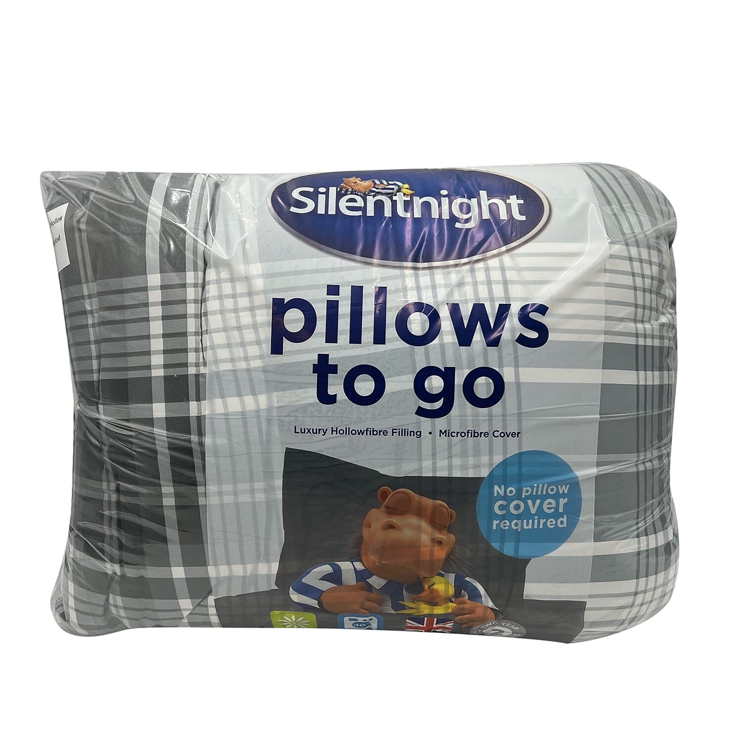 Silentnight Check Pattern Pillows to Go Pair - Grey 7814627 0