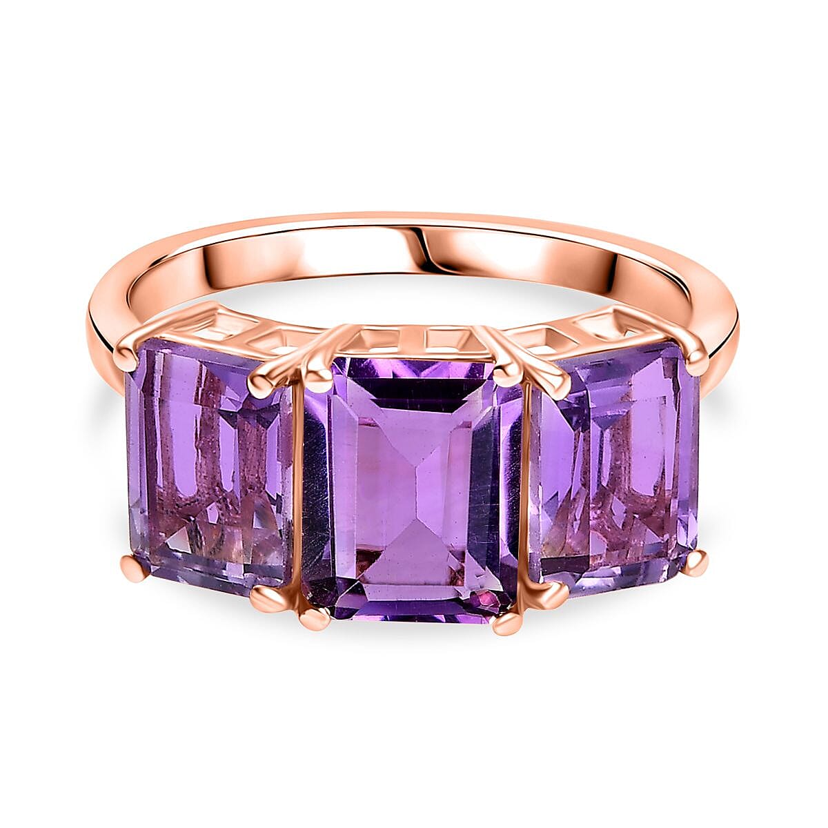Pink Amethyst Trilogy Ring in 18K Vermeil Rose Gold Plated Sterling Silver 5.44 Ct. 8043421 0