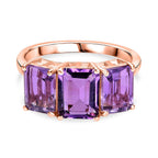 Pink Amethyst Trilogy Ring in 18K Vermeil Rose Gold Plated Sterling Silver 5.44 Ct.