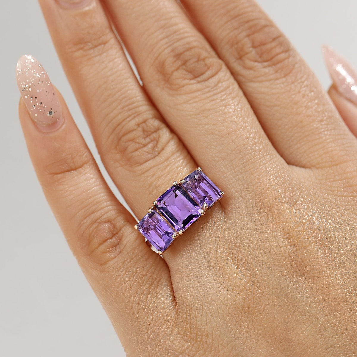 Pink Amethyst Trilogy Ring in 18K Vermeil Rose Gold Plated Sterling Silver 5.44 Ct. 8043421 3