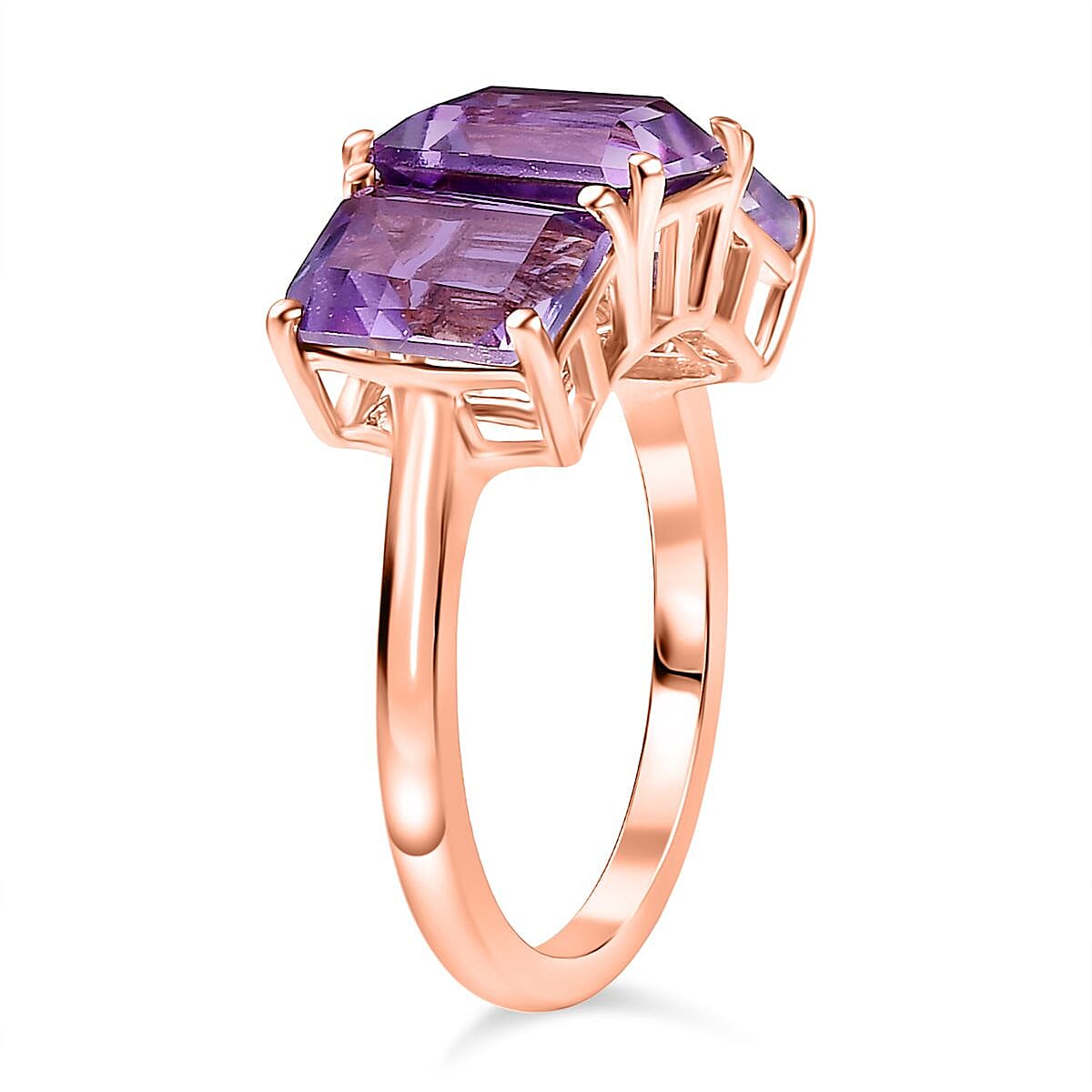 Pink Amethyst Trilogy Ring in 18K Vermeil Rose Gold Plated Sterling Silver 5.44 Ct. 8043421 4