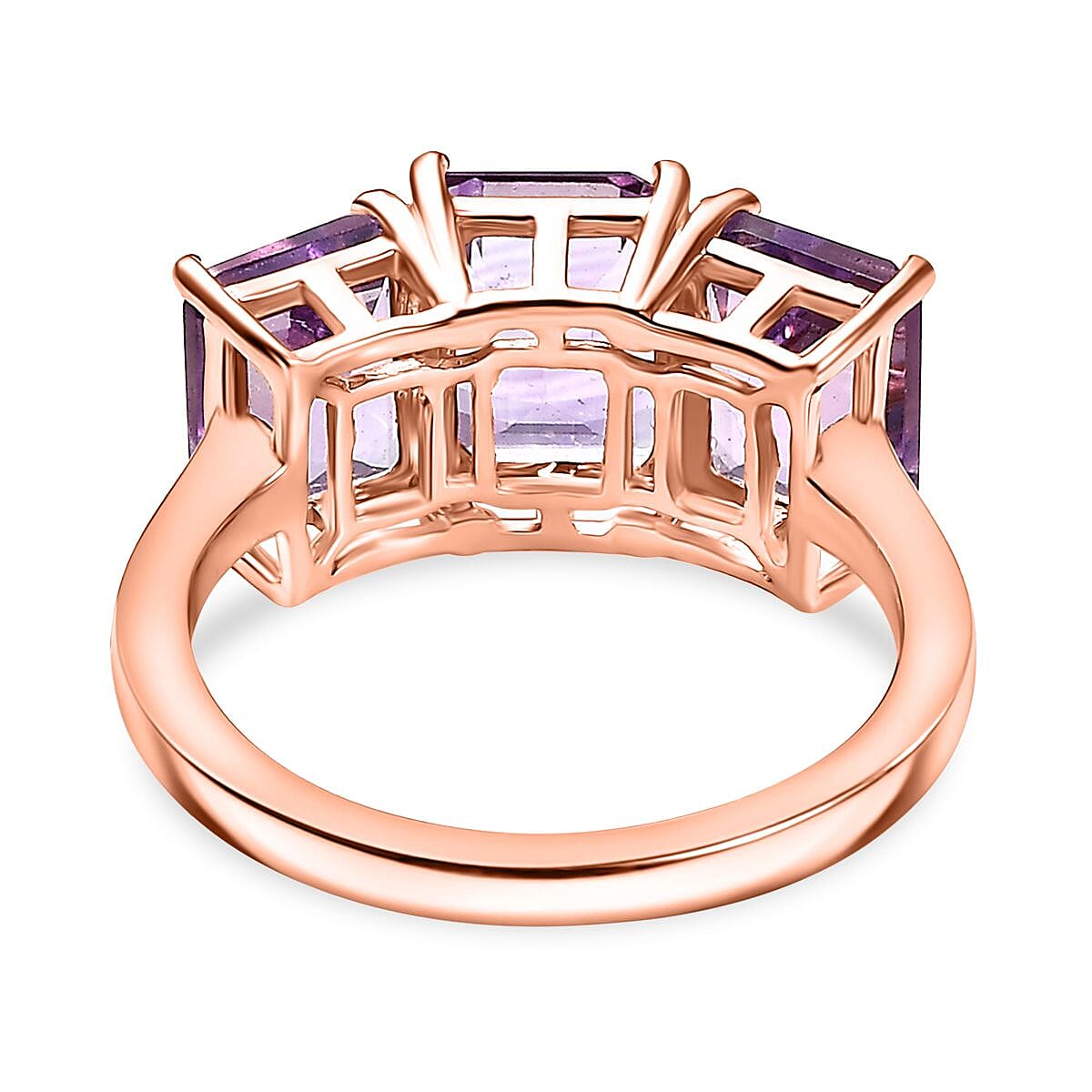 Pink Amethyst Trilogy Ring in 18K Vermeil Rose Gold Plated Sterling Silver 5.44 Ct. 8043421 5