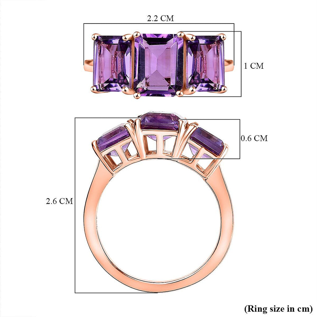 Pink Amethyst Trilogy Ring in 18K Vermeil Rose Gold Plated Sterling Silver 5.44 Ct.