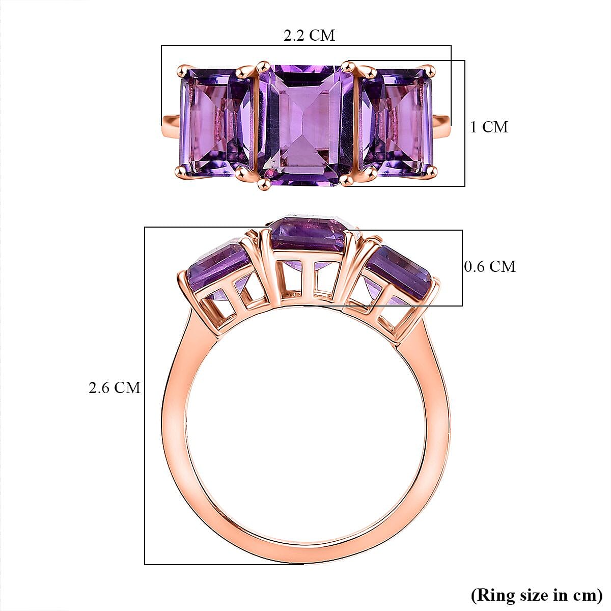 Pink Amethyst Trilogy Ring in 18K Vermeil Rose Gold Plated Sterling Silver 5.44 Ct. 8043421 6