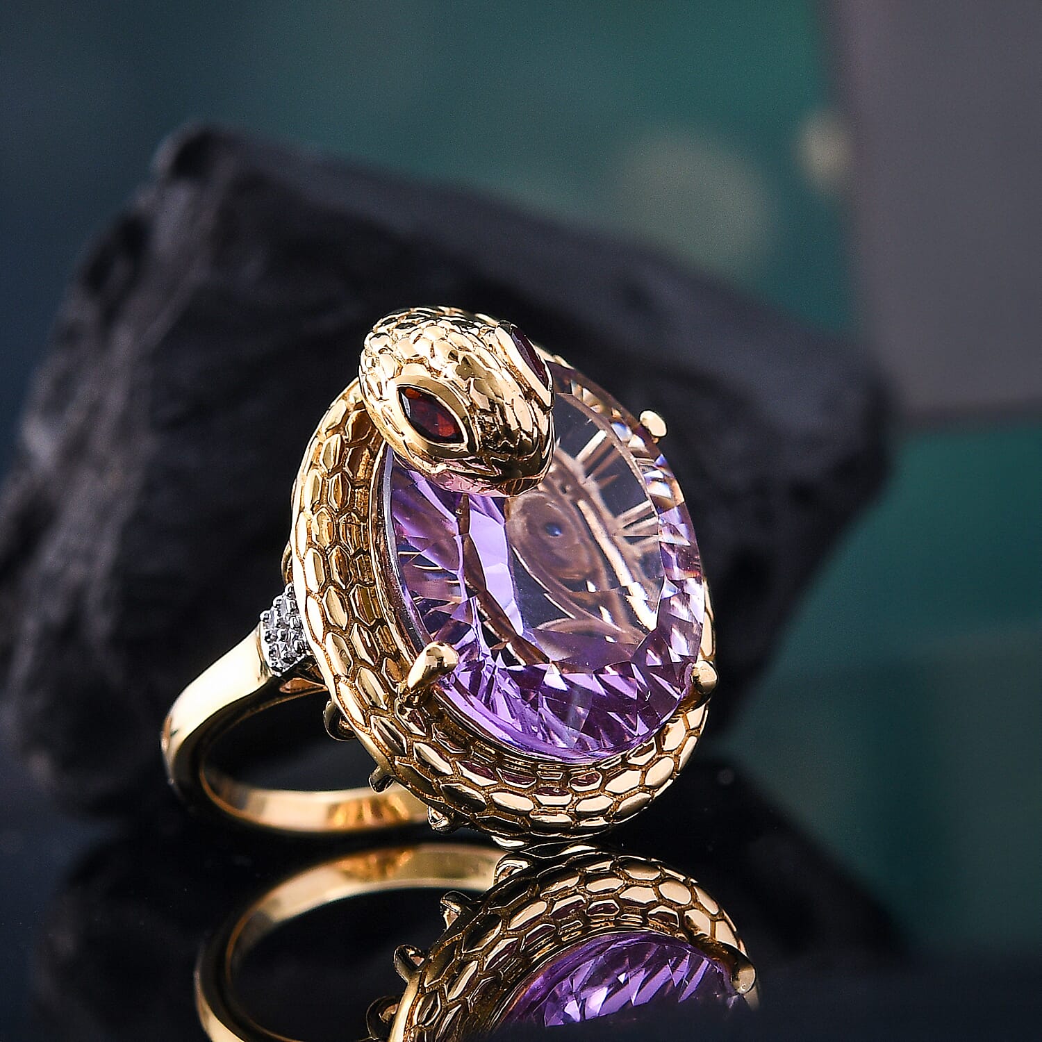 GP Serpentine Collection - Pink Amethyst &amp; Multi Gemstones Ring in 18K Vermeil Yellow Gold Plated Sterling Silver, 16.51 Ct, Silver Wt. 7.75 Gms. 8072202 2