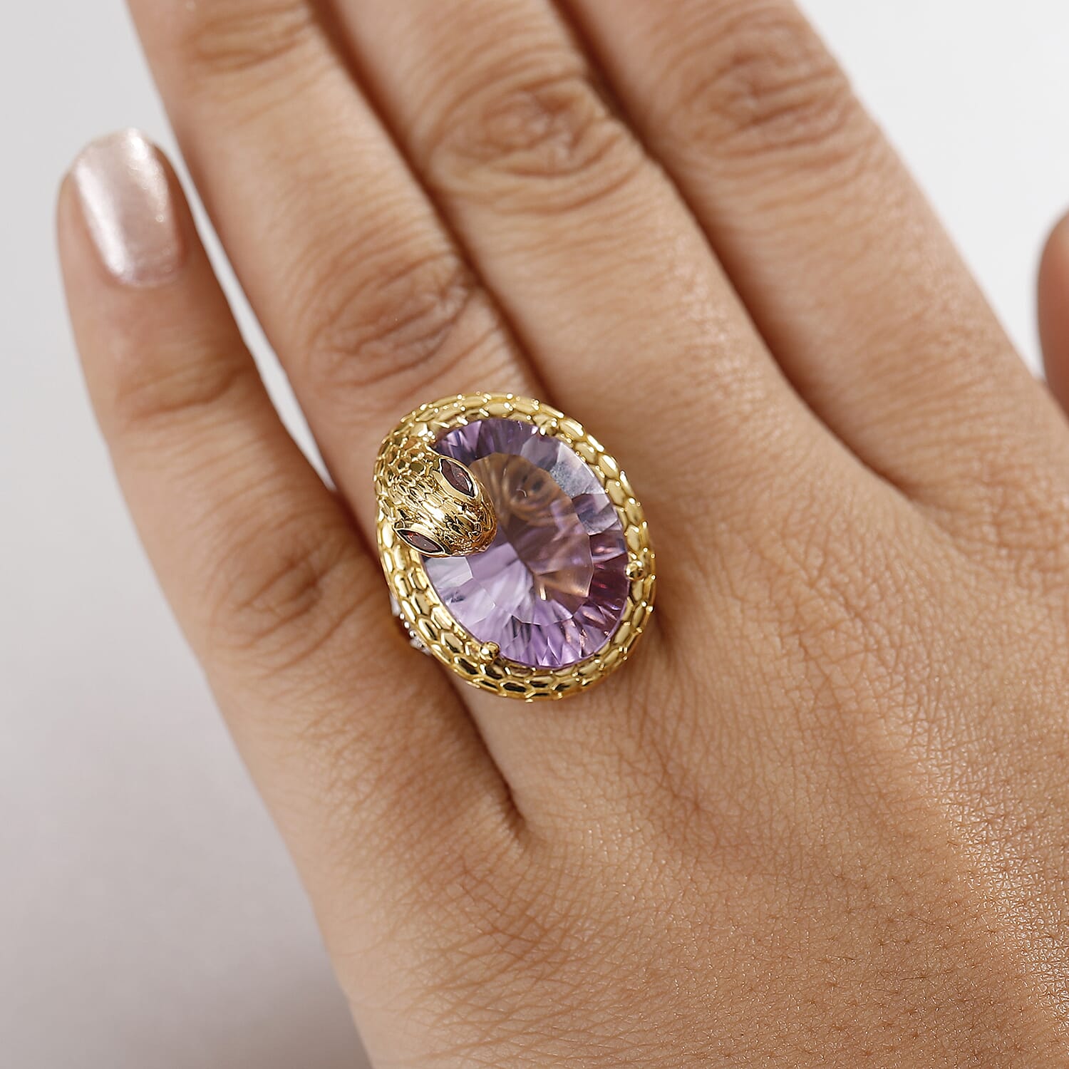 GP Serpentine Collection - Pink Amethyst &amp; Multi Gemstones Ring in 18K Vermeil Yellow Gold Plated Sterling Silver, 16.51 Ct, Silver Wt. 7.75 Gms. 8072202 3