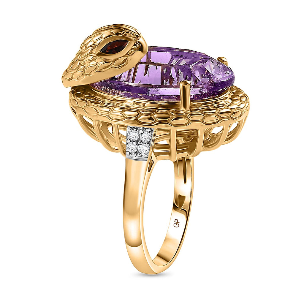 GP Serpentine Collection - Pink Amethyst & Multi Gemstones Ring in 18K Vermeil Yellow Gold Plated Sterling Silver, 16.51 Ct, Silver Wt. 7.75 Gms.