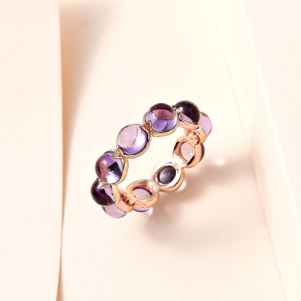 Pink Amethyst Band Ring in 18K Rose Gold Vermeil Sterling Silver 6.13 Ct.