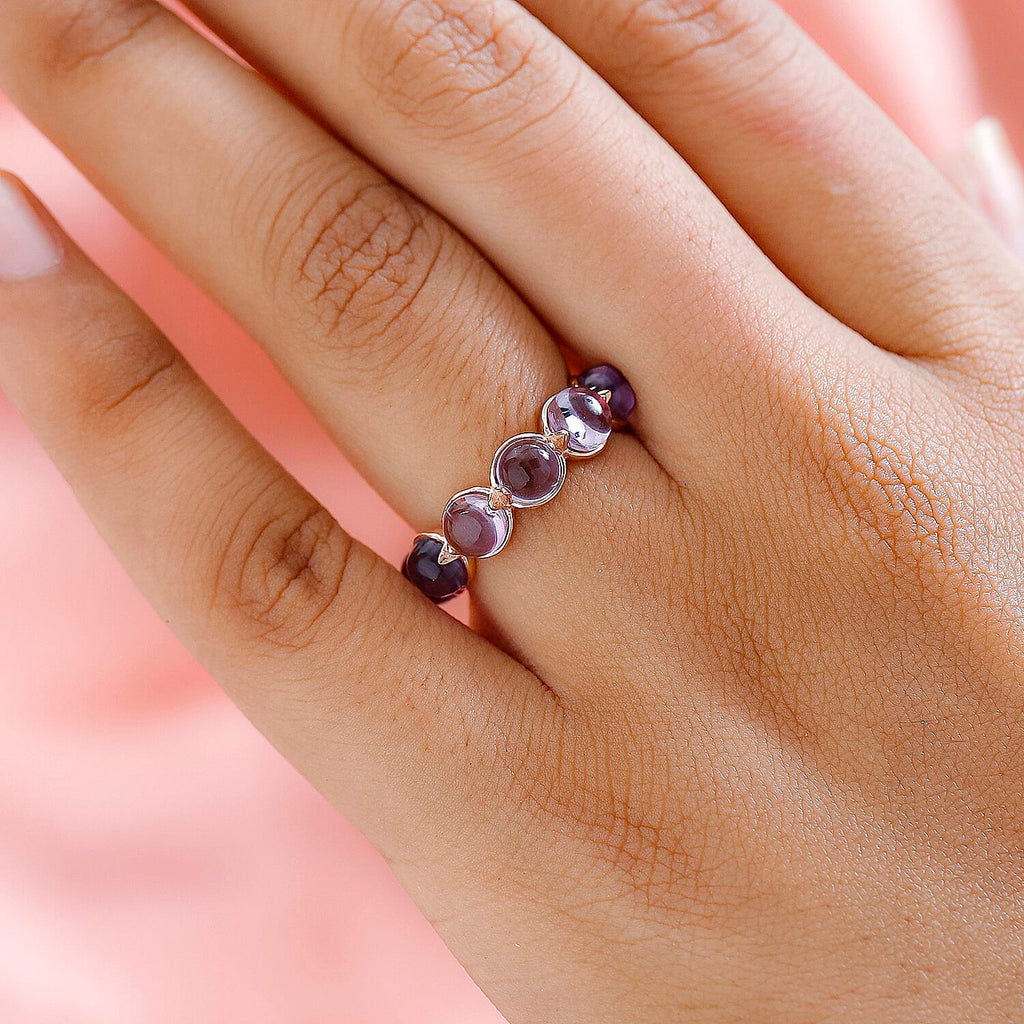 Pink Amethyst Band Ring in 18K Rose Gold Vermeil Sterling Silver 6.13 Ct.