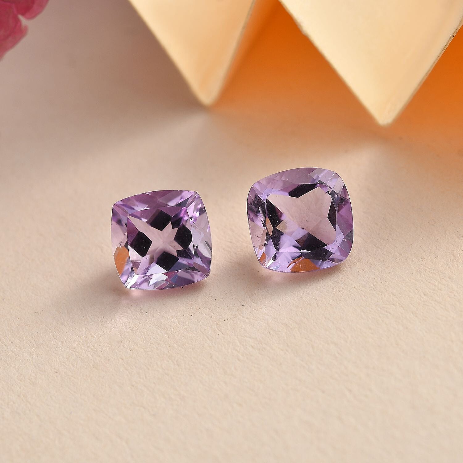 Set of 2 Pink Amethyst Loose Gemstones in Cushion Cut (7x7mm) 7751239 2