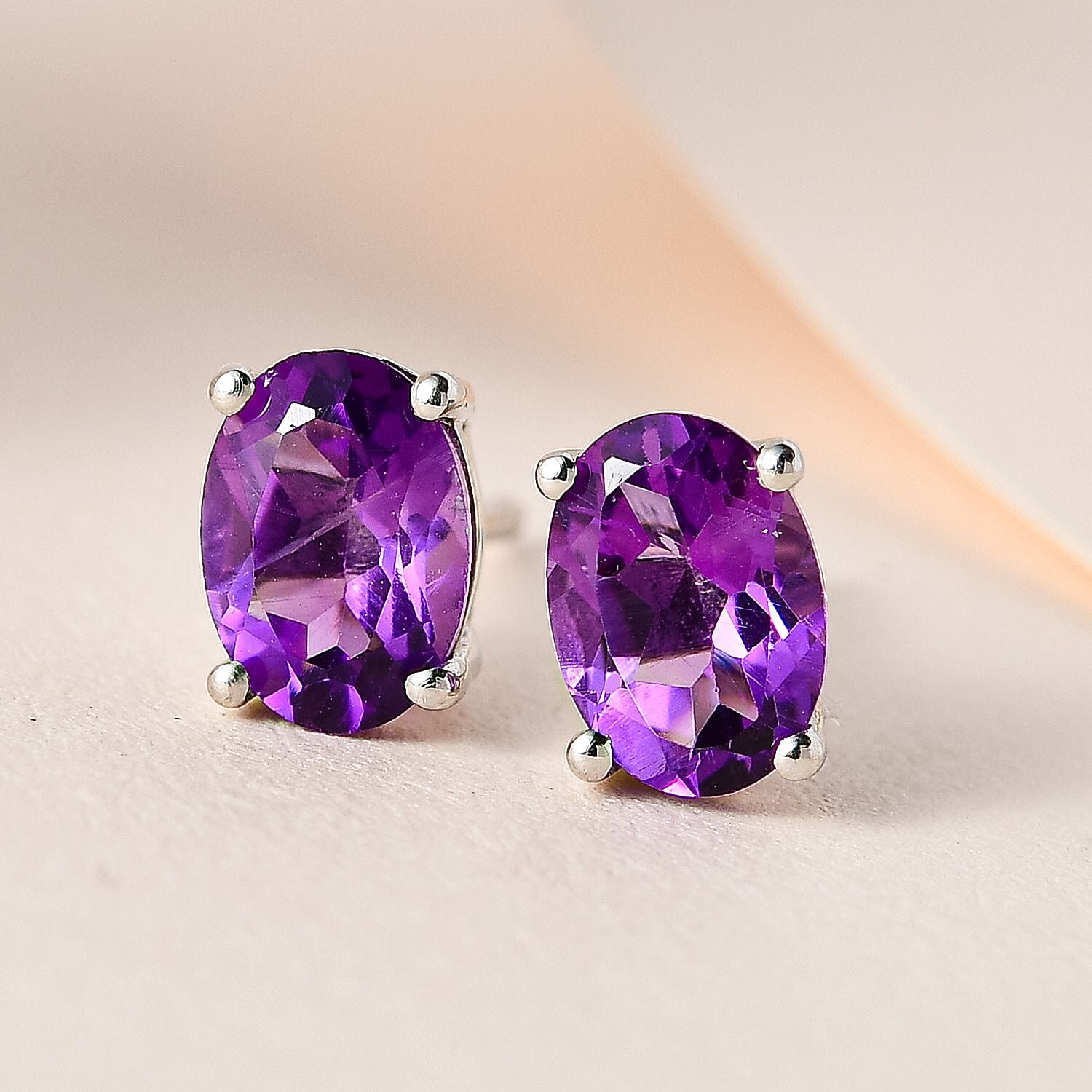 Pink Amethyst Stud Earrings with Push Back in Platinum Overlay Sterling Silver 1.34 Ct. 7509206 2