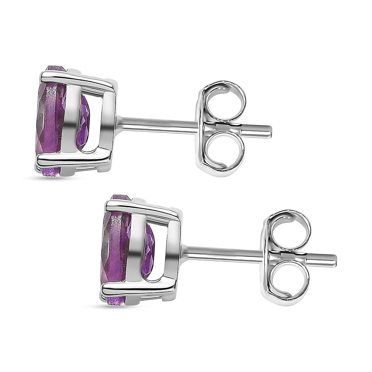 Pink Amethyst Stud Earrings with Push Back in Platinum Overlay Sterling Silver 1.34 Ct. 7509206 4