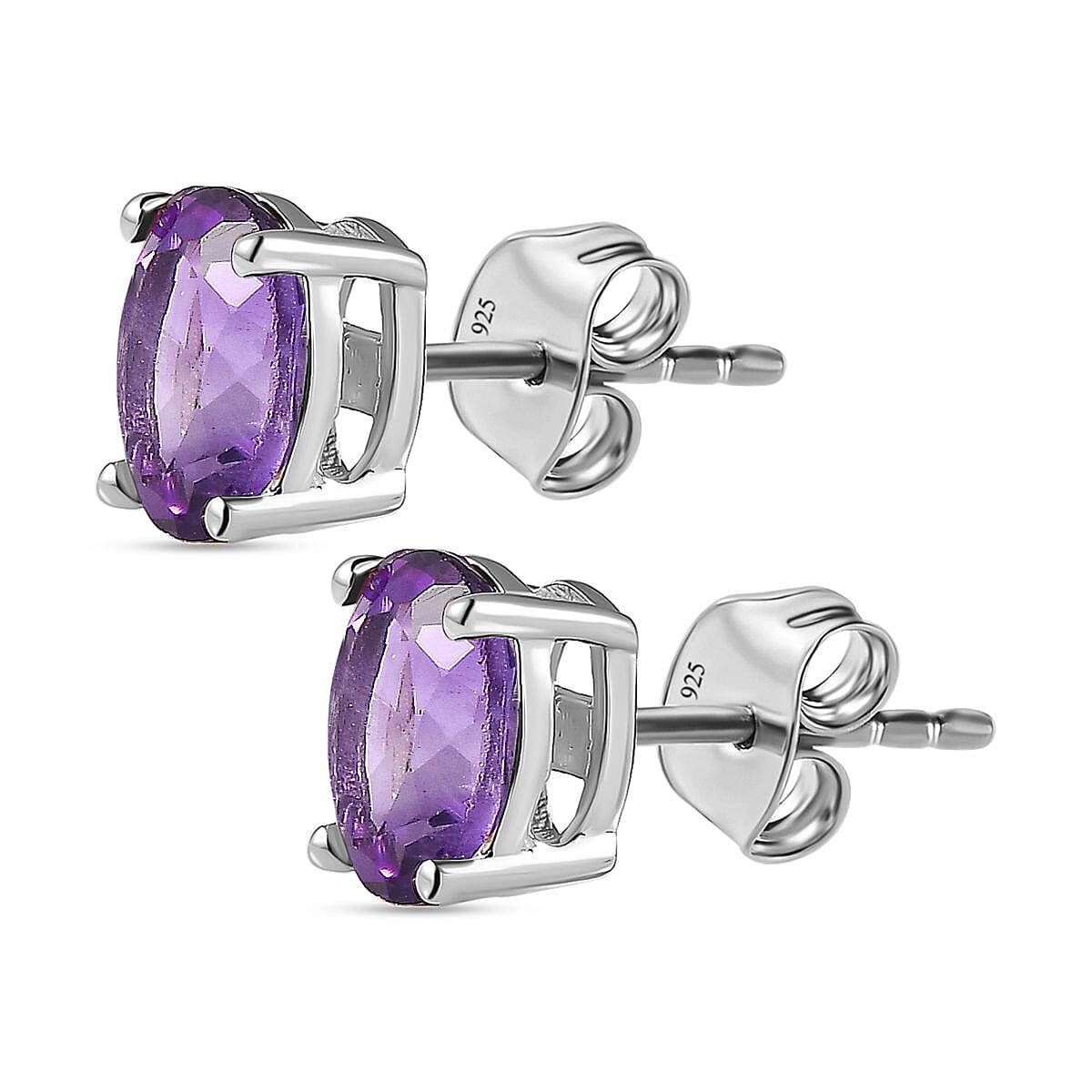 Pink Amethyst Stud Earrings with Push Back in Platinum Overlay Sterling Silver 1.34 Ct. 7509206 5