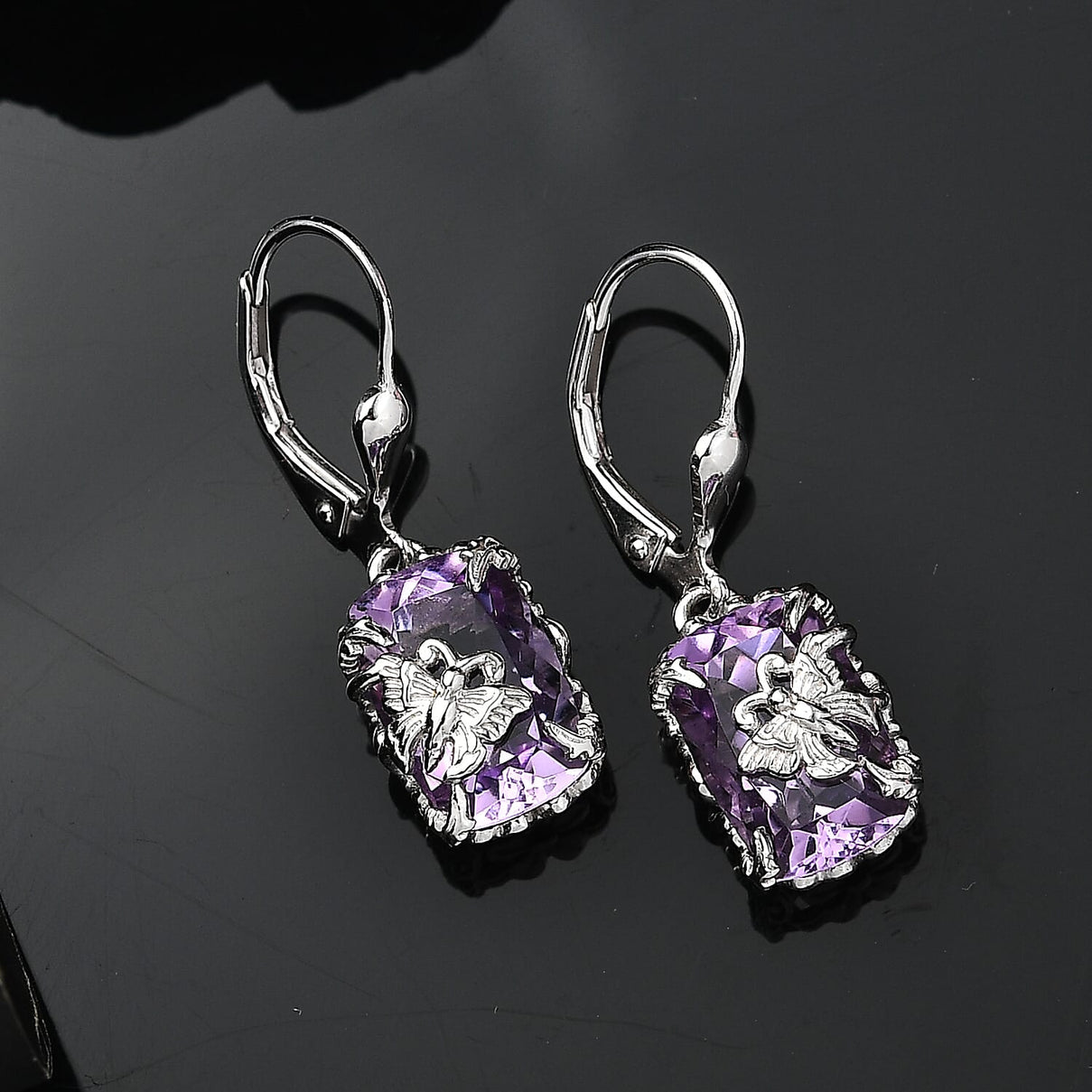 Pink Amethyst Earrings in Rhodium Overlay Sterling Silver 11.00 Ct. 8036819 2