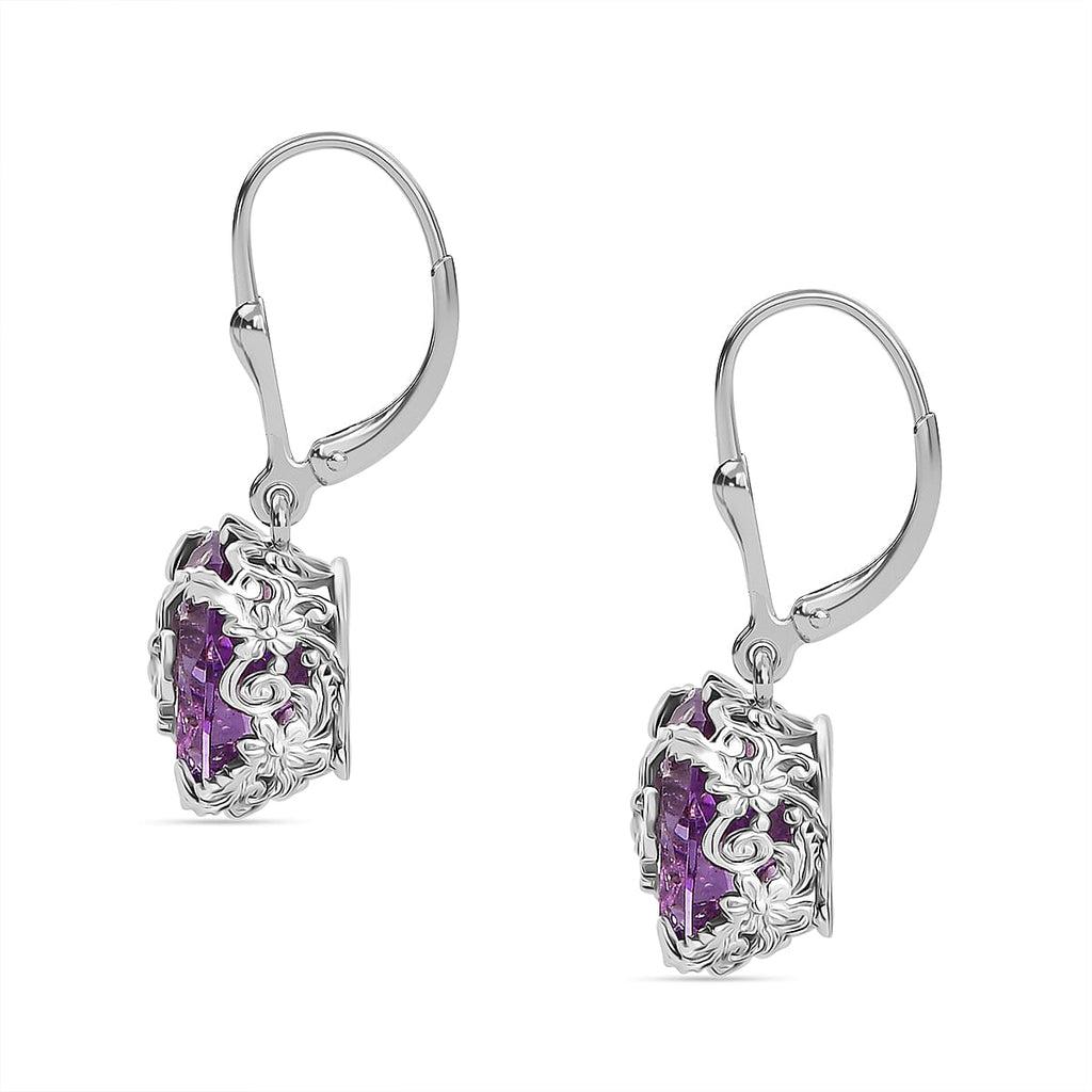 Pink Amethyst Earring in Rhodium Overlay Sterling Silver 11.00 Ct.