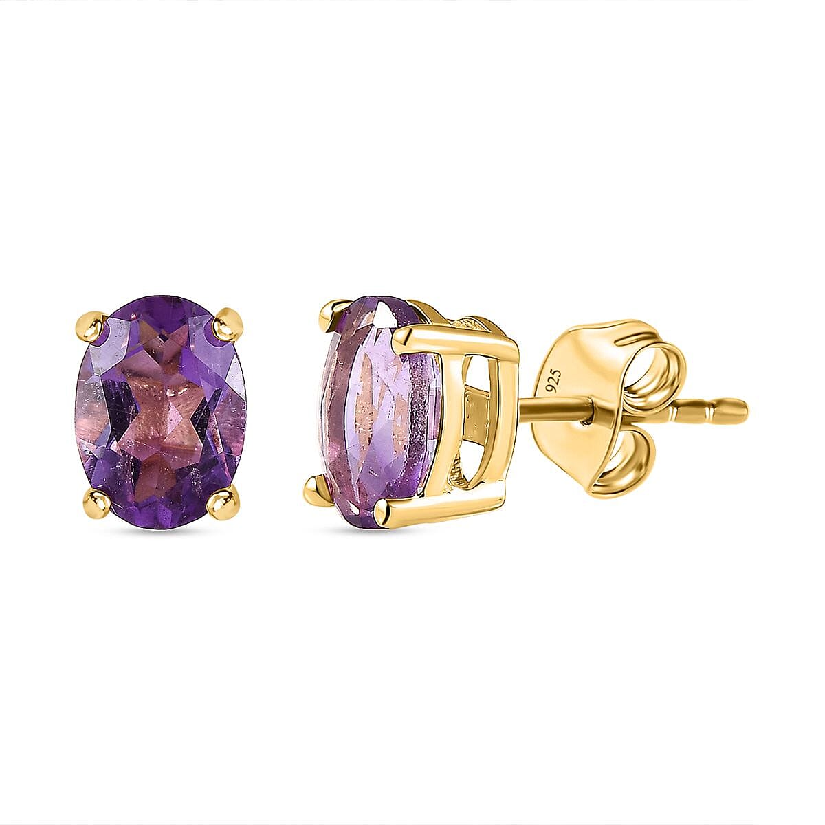 Pink Amethyst Stud Earrings with Push Back in 18K Vermeil Yellow Gold Plated Sterling Silver 1.42 Ct. 7509207 0