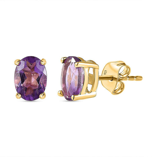 Pink Amethyst Stud Earrings with Push Back in 18K Vermeil Yellow Gold Plated Sterling Silver 1.42 Ct.