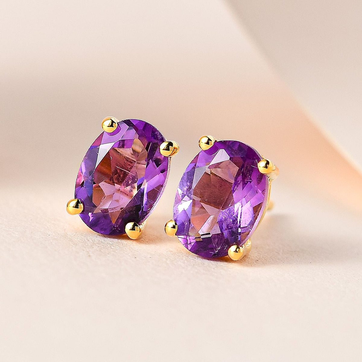 Pink Amethyst Stud Earrings with Push Back in 18K Vermeil Yellow Gold Plated Sterling Silver 1.42 Ct. 7509207 2