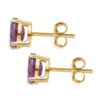 Pink Amethyst Stud Earrings with Push Back in 18K Vermeil Yellow Gold Plated Sterling Silver 1.34 Ct.