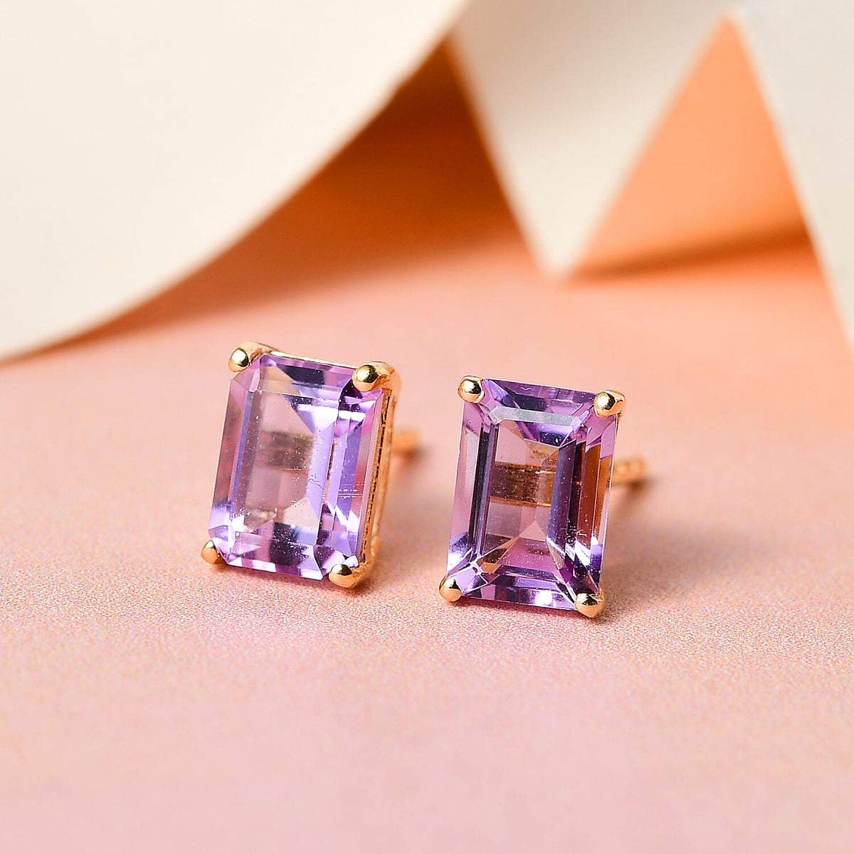 Pink Amethyst Stud Push Post Earrings in 18K Vermeil Yellow Gold Plated Sterling Silver 1.76 Ct. V32692753 2