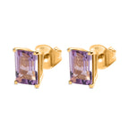 Pink Amethyst Stud Push Post Earrings in 18K Vermeil Yellow Gold Plated Sterling Silver 1.76 Ct.