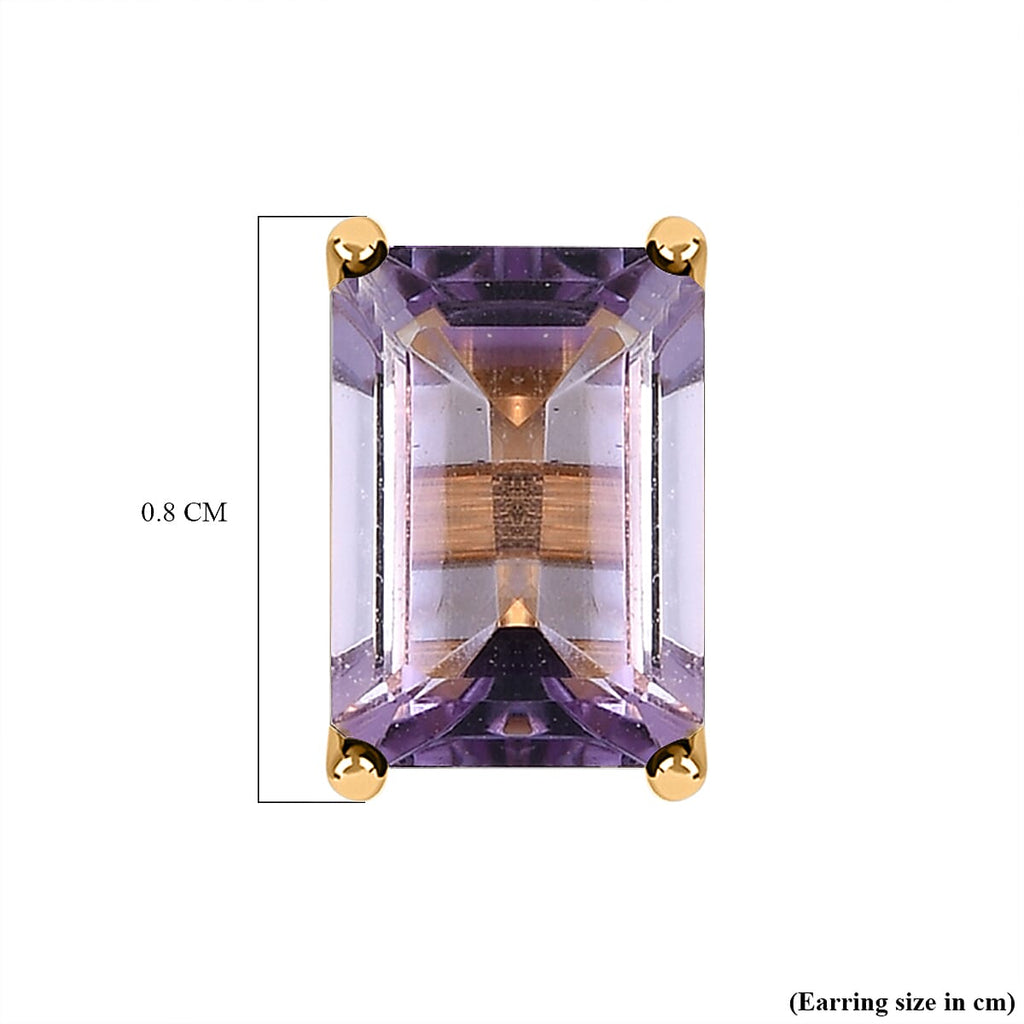 Pink Amethyst Stud Push Post Earrings in 18K Vermeil Yellow Gold Plated Sterling Silver 1.76 Ct.