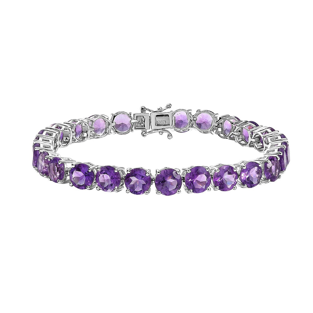 Pink Amethyst Line Bracelet (Size - 7.5) with GB Lock Box in Rhodium Overlay Sterling Silver 31.75 Ct, Silver Wt. 11.50 Gms.