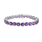 Pink Amethyst Line Bracelet (Size - 7.5) with GB Lock Box in Rhodium Overlay Sterling Silver 31.75 Ct, Silver Wt. 11.50 Gms.