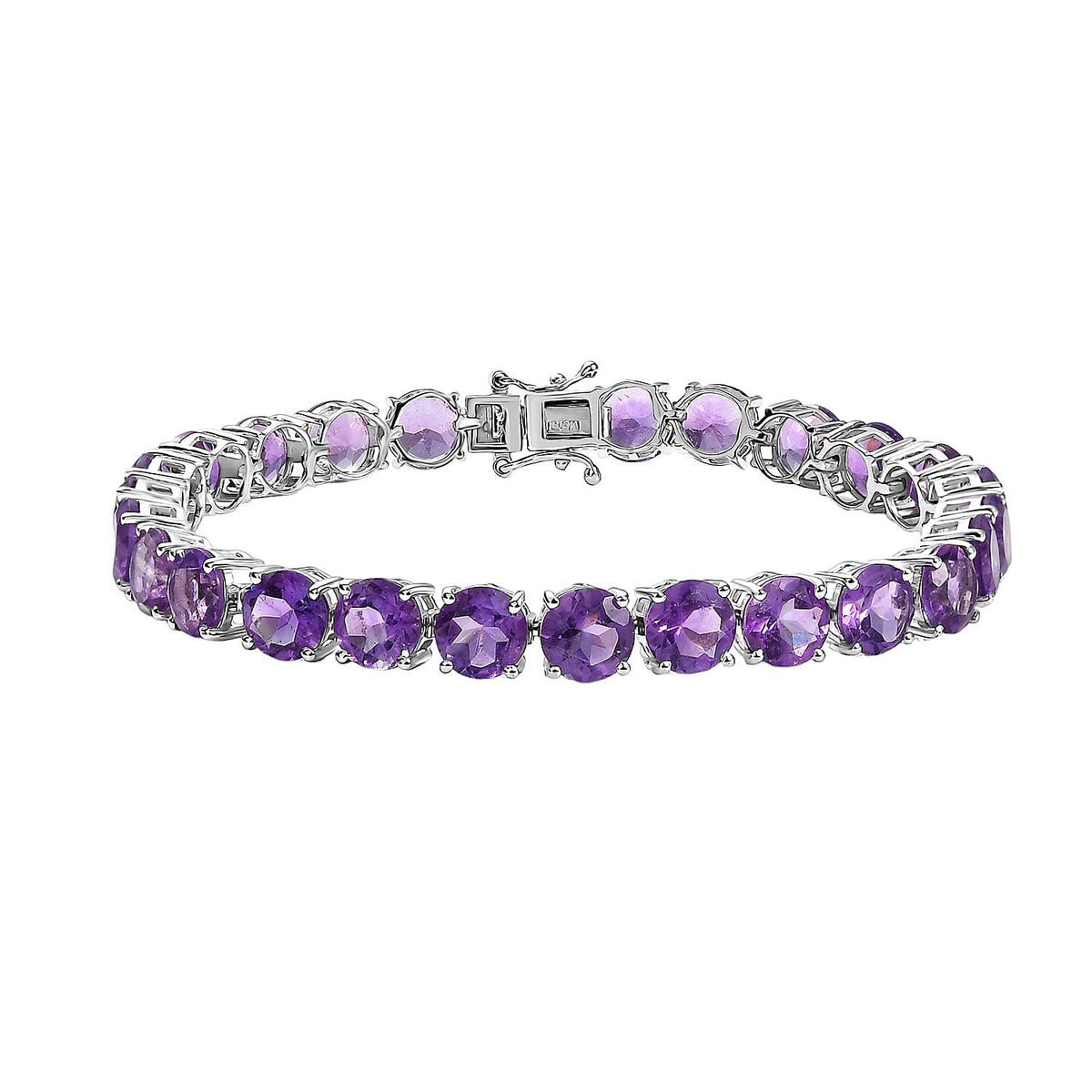 Pink Amethyst Line Bracelet (Size - 7) with Box Clasp in Rhodium Overlay Sterling Silver 8042943 0