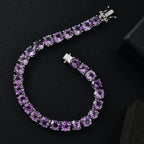 Pink Amethyst Line Bracelet (Size - 7.5) with GB Lock Box in Rhodium Overlay Sterling Silver 31.75 Ct, Silver Wt. 11.50 Gms.