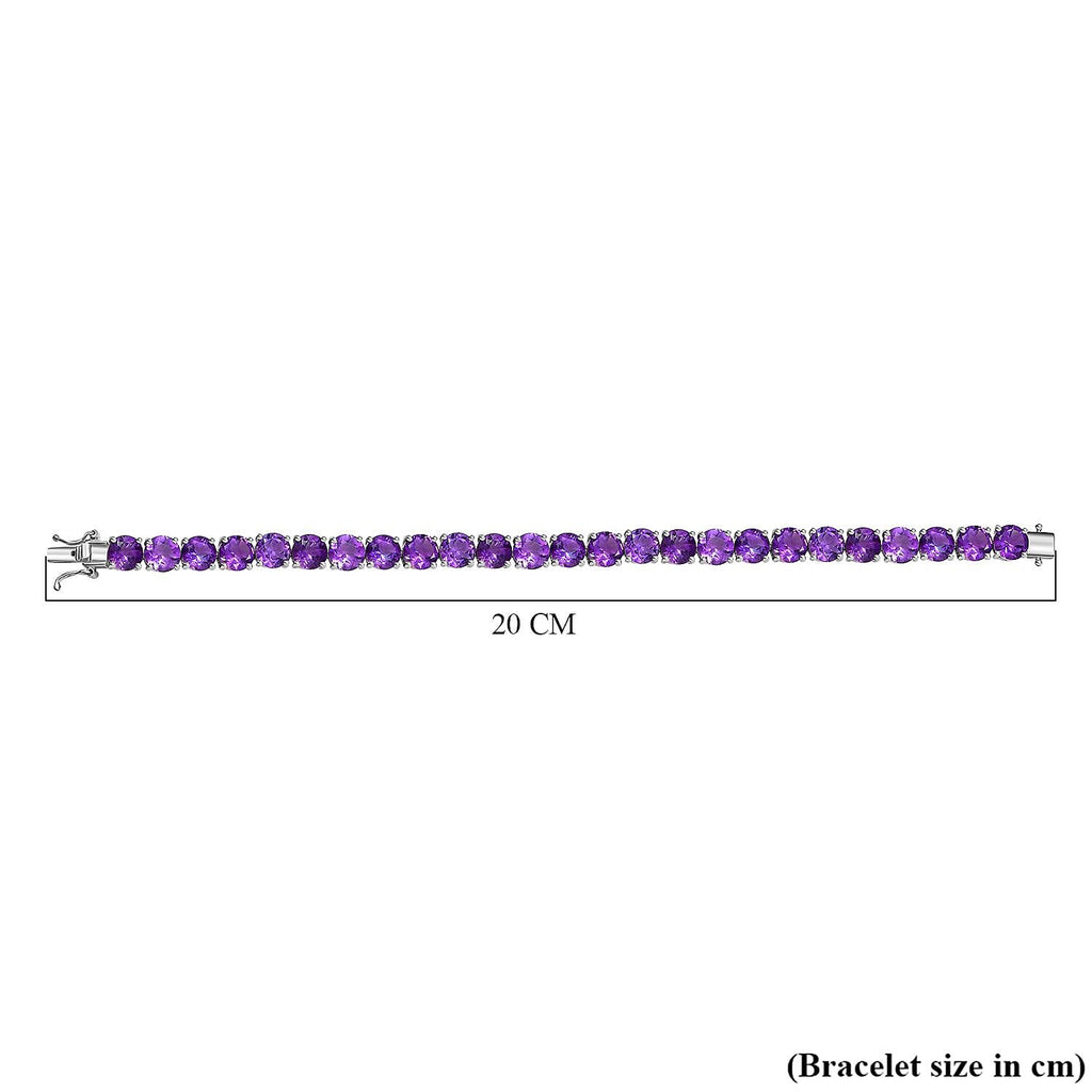 Pink Amethyst Line Bracelet (Size - 7.5) with GB Lock Box in Rhodium Overlay Sterling Silver 31.75 Ct, Silver Wt. 11.50 Gms.