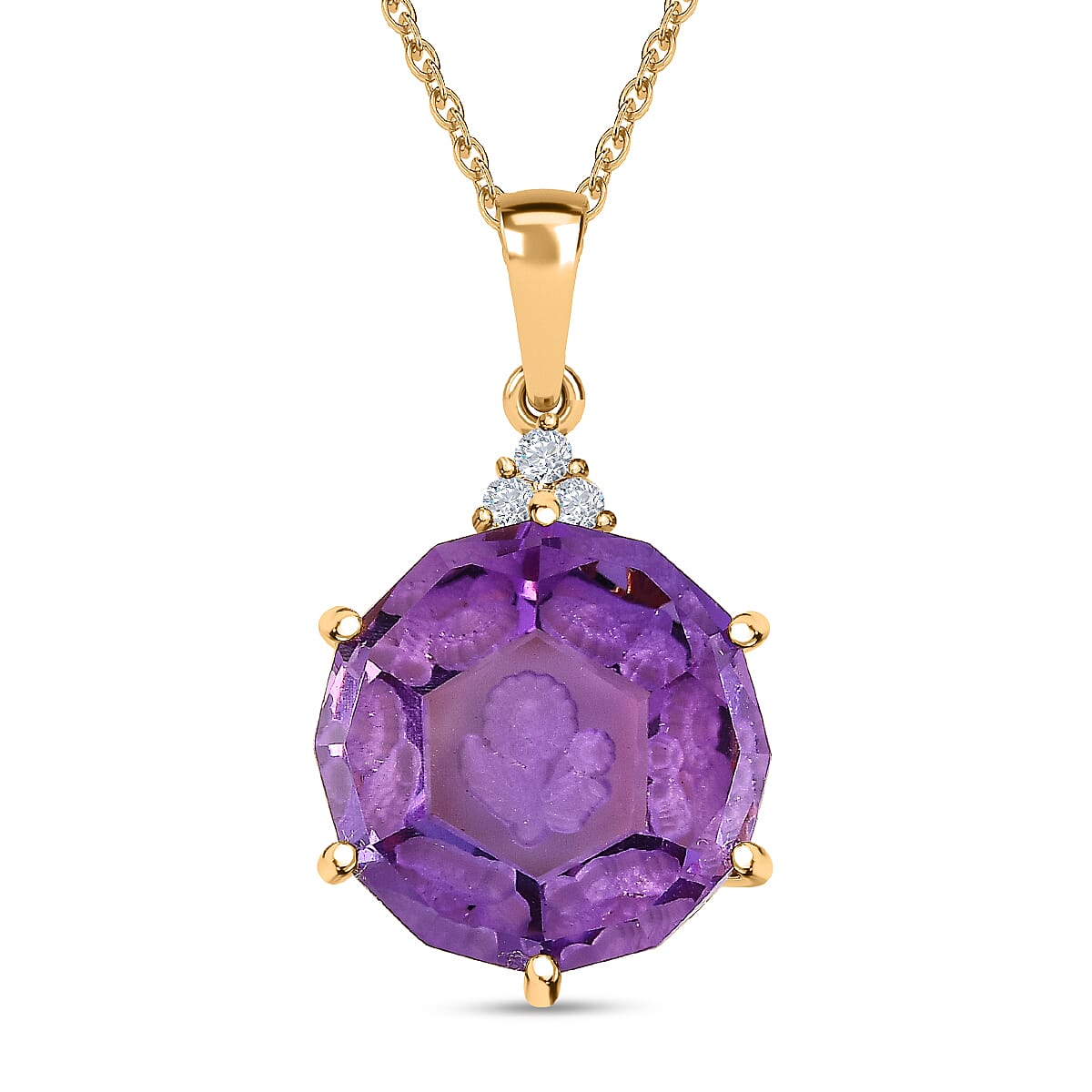 Pink Amethyst &amp; Moissanite Pendant with Chain (Size 20) in 18K Vermeil Yellow Gold Plated Sterling Silver 22.91 Ct, Silver Wt. 5.19 Gms 4209626 0