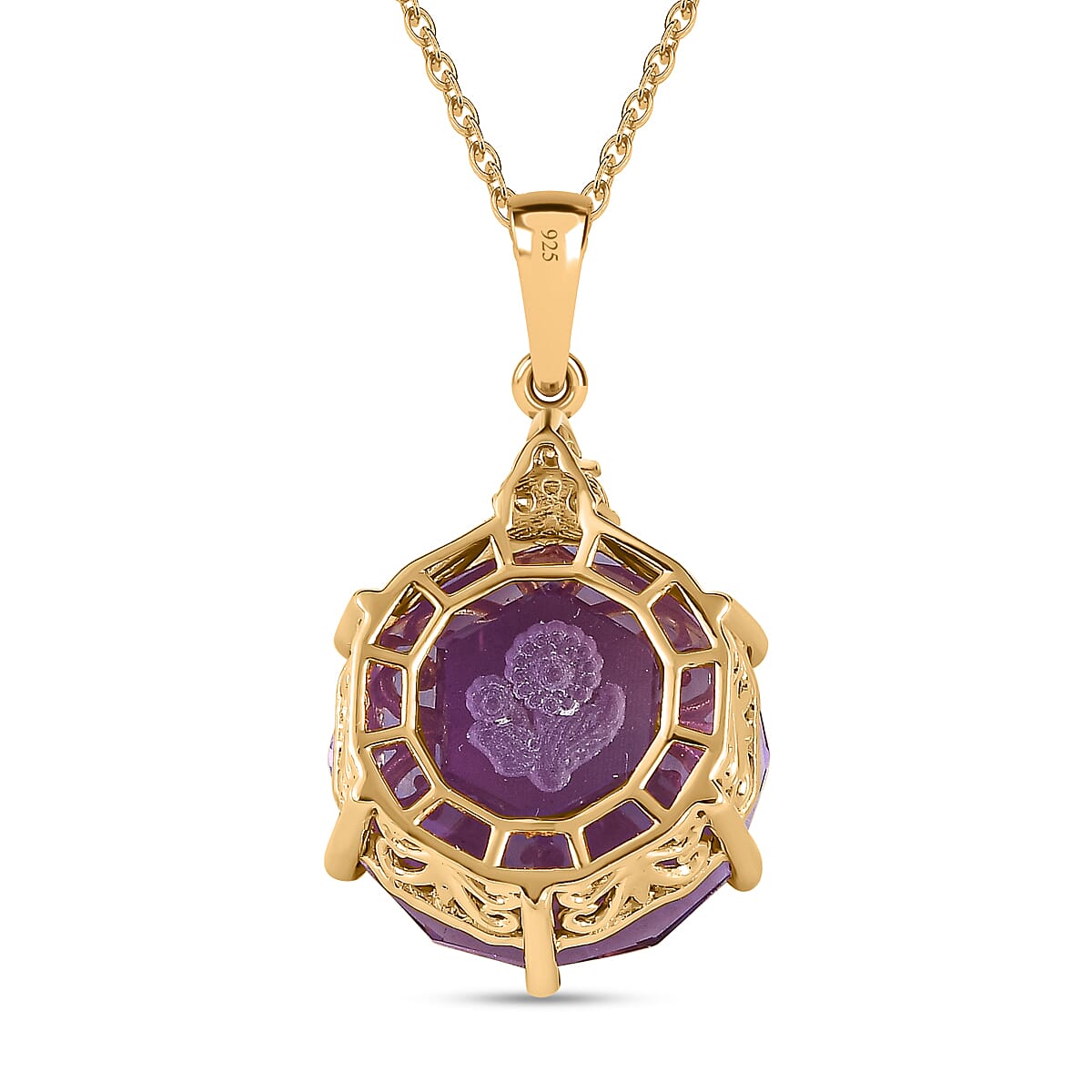 Pink Amethyst &amp; Moissanite Pendant with Chain (Size 20) in 18K Vermeil Yellow Gold Plated Sterling Silver 22.91 Ct, Silver Wt. 5.19 Gms 4209626 4