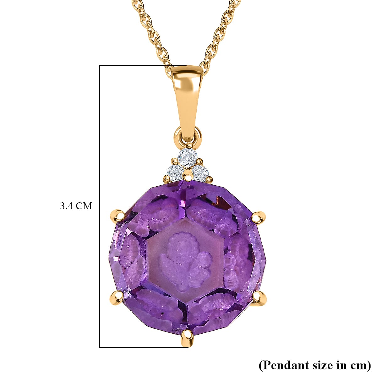 Pink Amethyst &amp; Moissanite Pendant with Chain (Size 20) in 18K Vermeil Yellow Gold Plated Sterling Silver 22.91 Ct, Silver Wt. 5.19 Gms 4209626 6