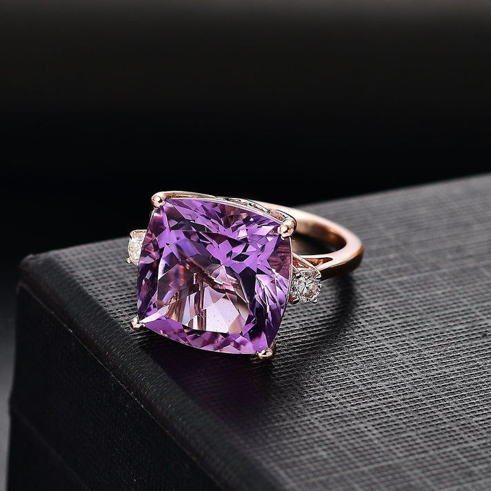 Pink Amethyst &amp; Moissanite Solitaire Ring in 18K Vermeil Rose Gold Plated Sterling Silver 10.22 Ct. 8042585 2