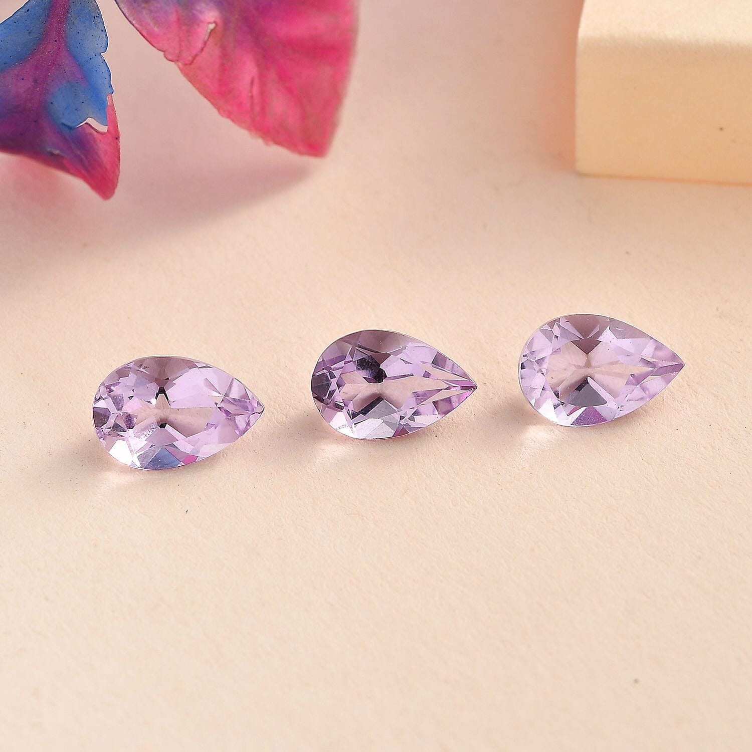Set of 3 Pink Amethyst Loose Gemstones in Pear Cut (9x6mm) 7751256 2