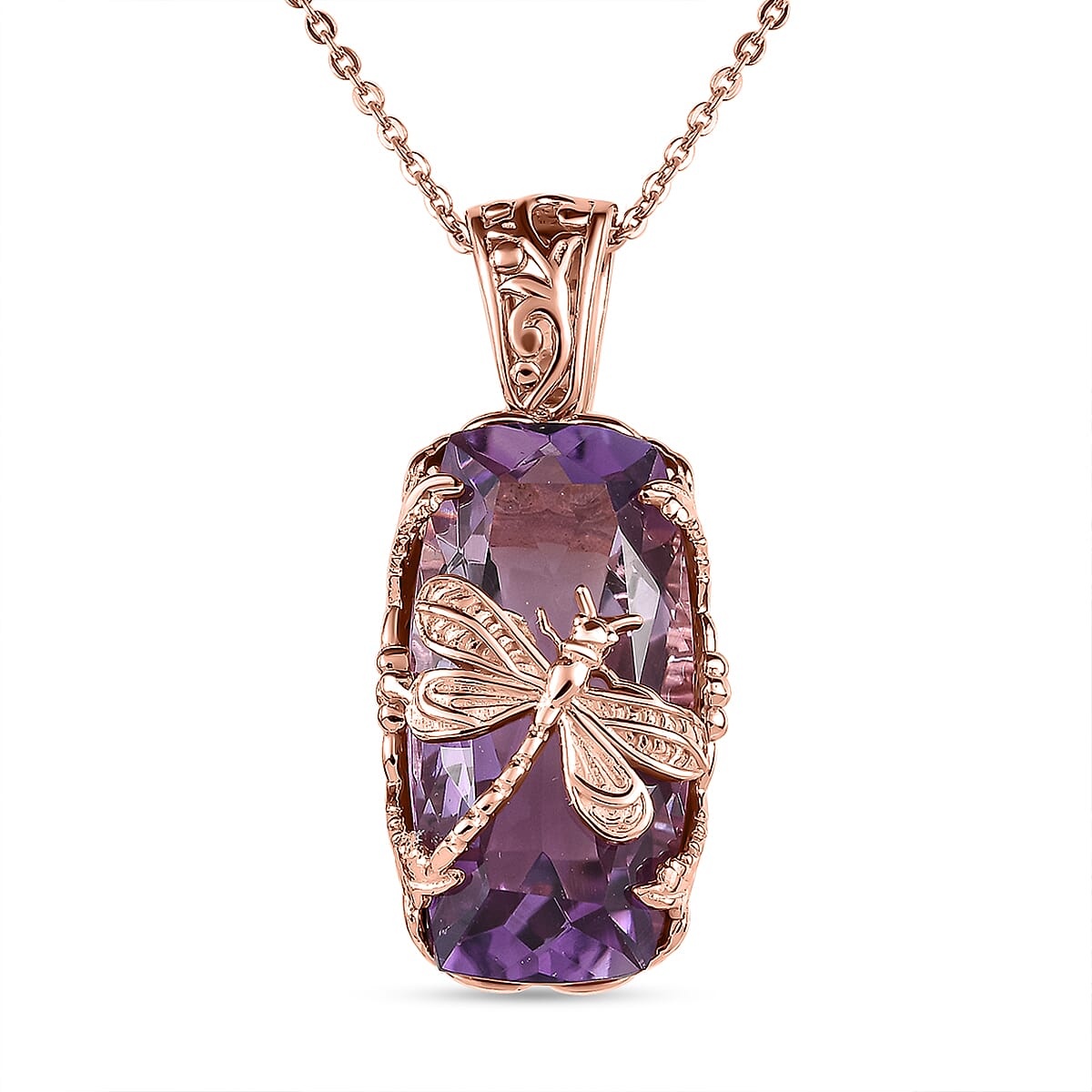 Pink Amethyst Pendant with Chain (Size 20) in 18K Rose Gold Vermeil Plated Sterling Silver 12.88 Ct. 4165266 0