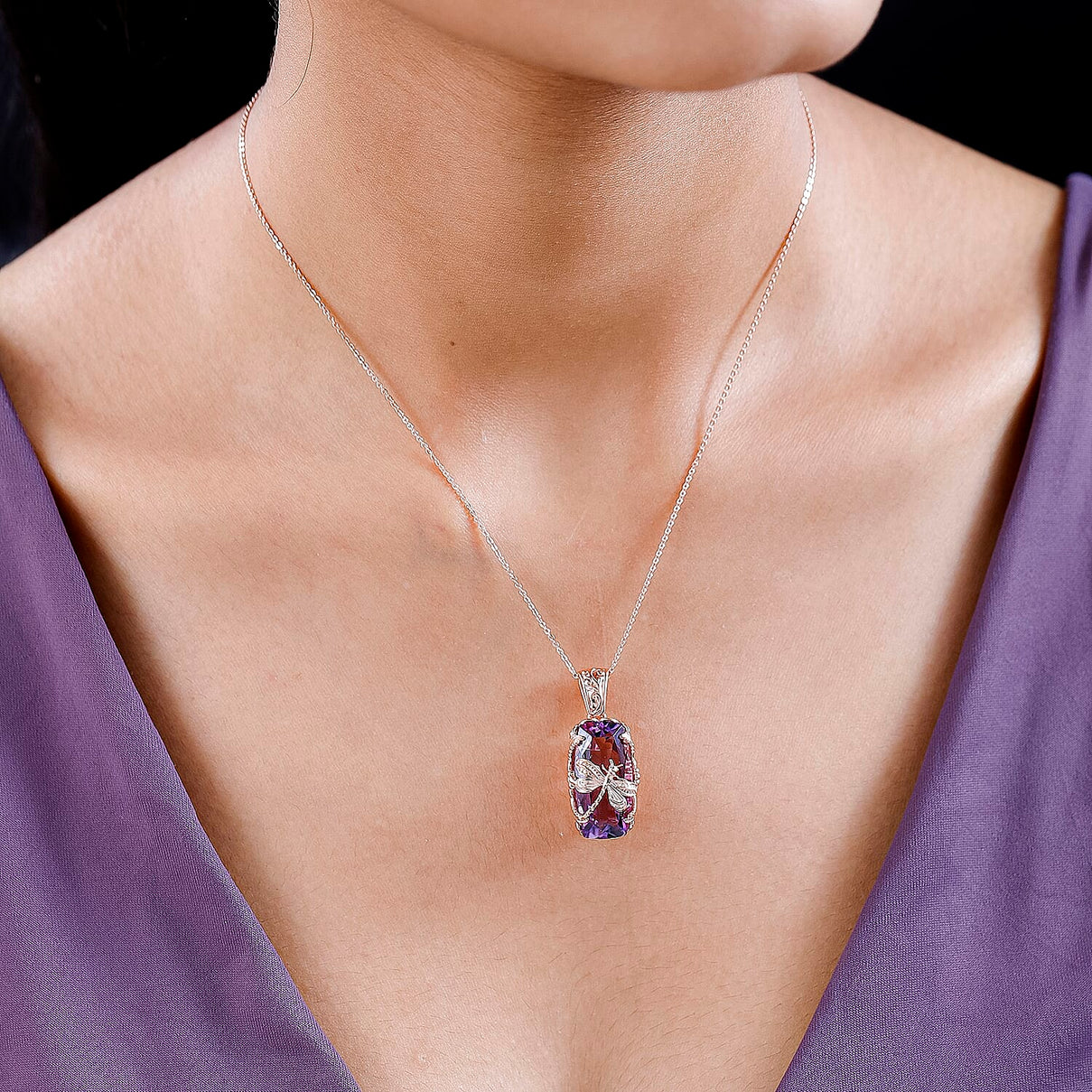 Pink Amethyst Pendant with Chain (Size 20) in 18K Rose Gold Vermeil Plated Sterling Silver 12.88 Ct. 4165266 2