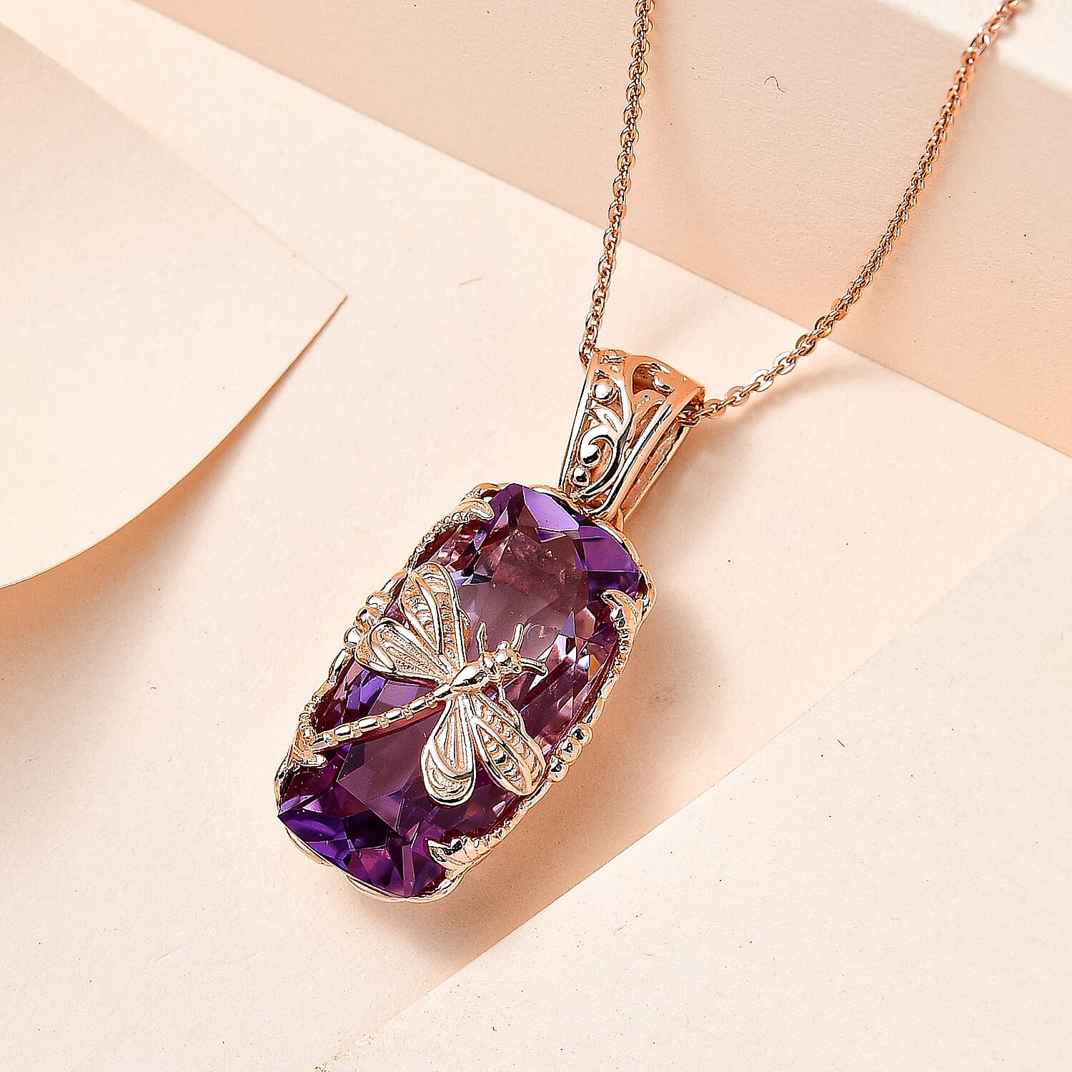 Pink Amethyst Pendant with Chain (Size 20) in 18K Rose Gold Vermeil Plated Sterling Silver 12.88 Ct. 4165266 3
