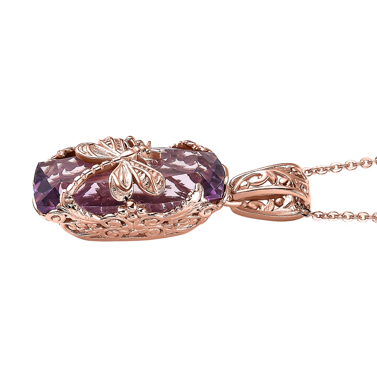 Pink Amethyst Pendant with Chain (Size 20) in 18K Rose Gold Vermeil Plated Sterling Silver 12.88 Ct. 4165266 4