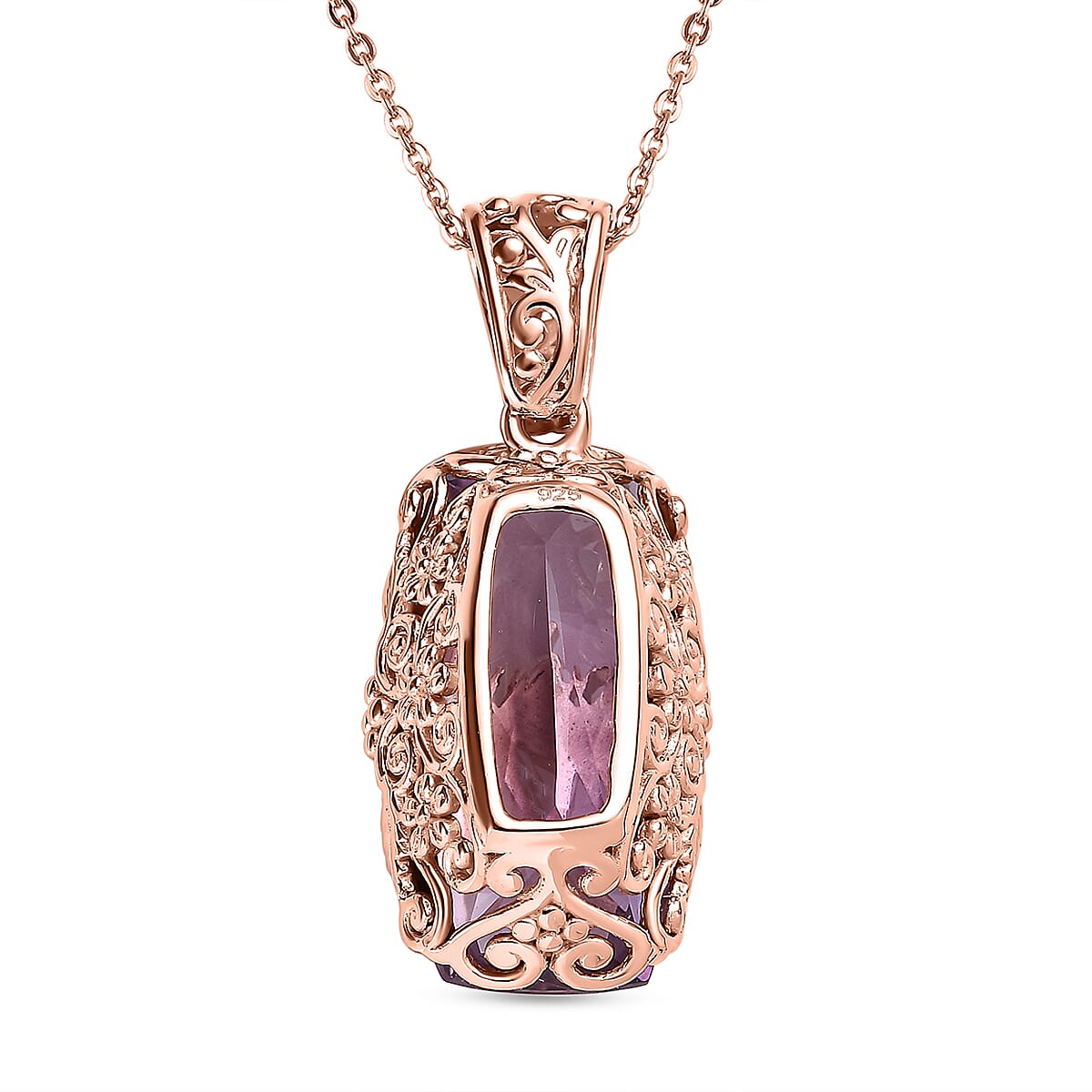 Pink Amethyst Pendant with Chain (Size 20) in 18K Rose Gold Vermeil Plated Sterling Silver 12.88 Ct. 4165266 5