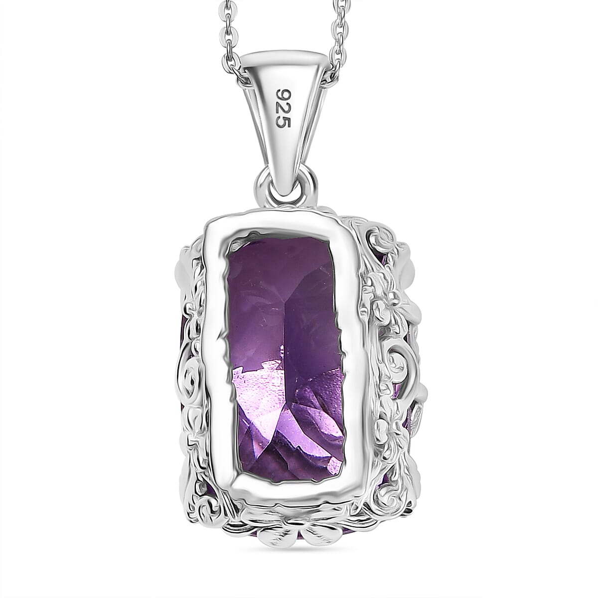 Pink Amethyst Pendant with Chain (Size - 20) in Rhodium Overlay Sterling Silver 12.50 Ct. 4339696 4