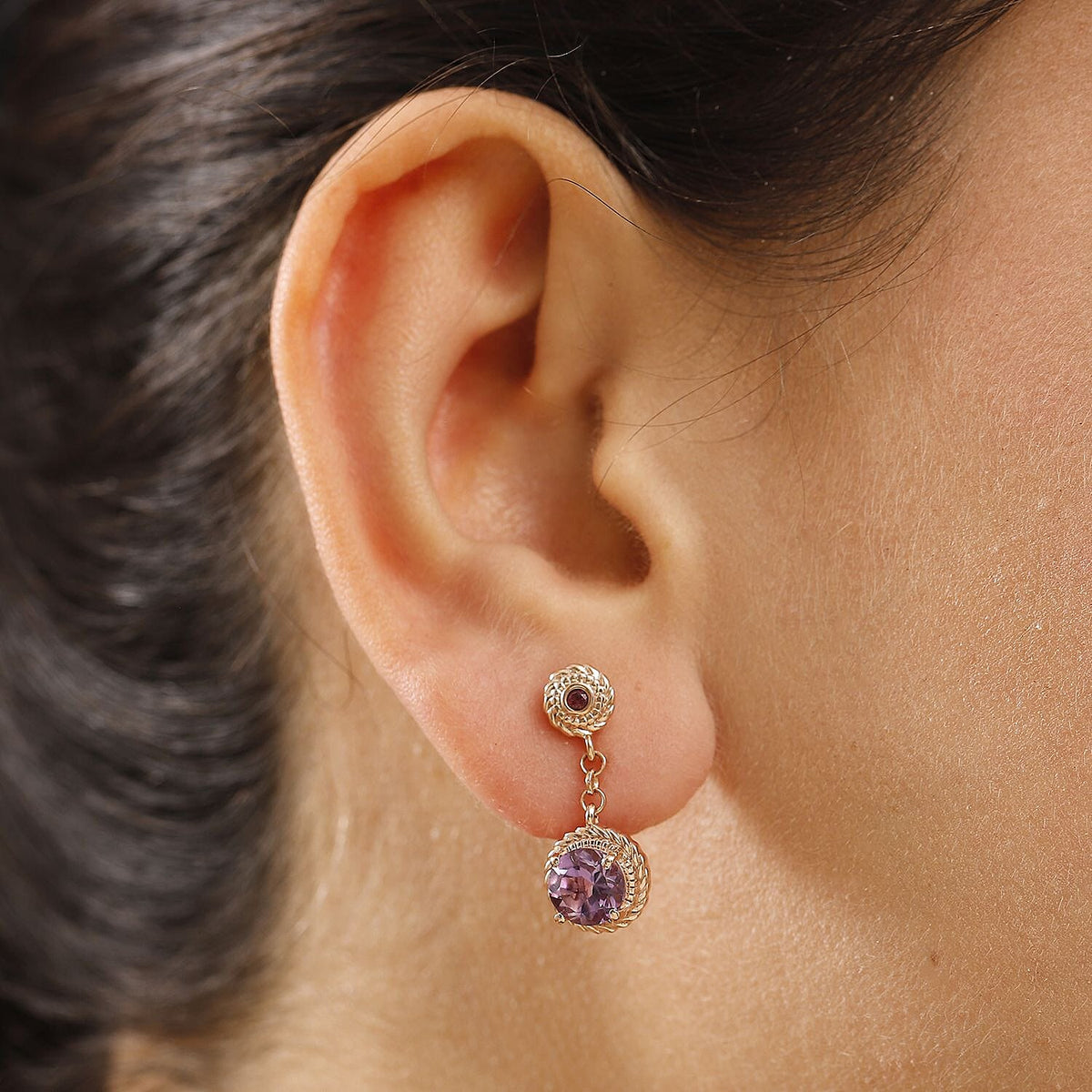AAA Rose De France Amethyst and Rhodolite Garnet Dangling Earrings in 18K Vermeil Rose Gold Plated Sterling Silver 8046343 3