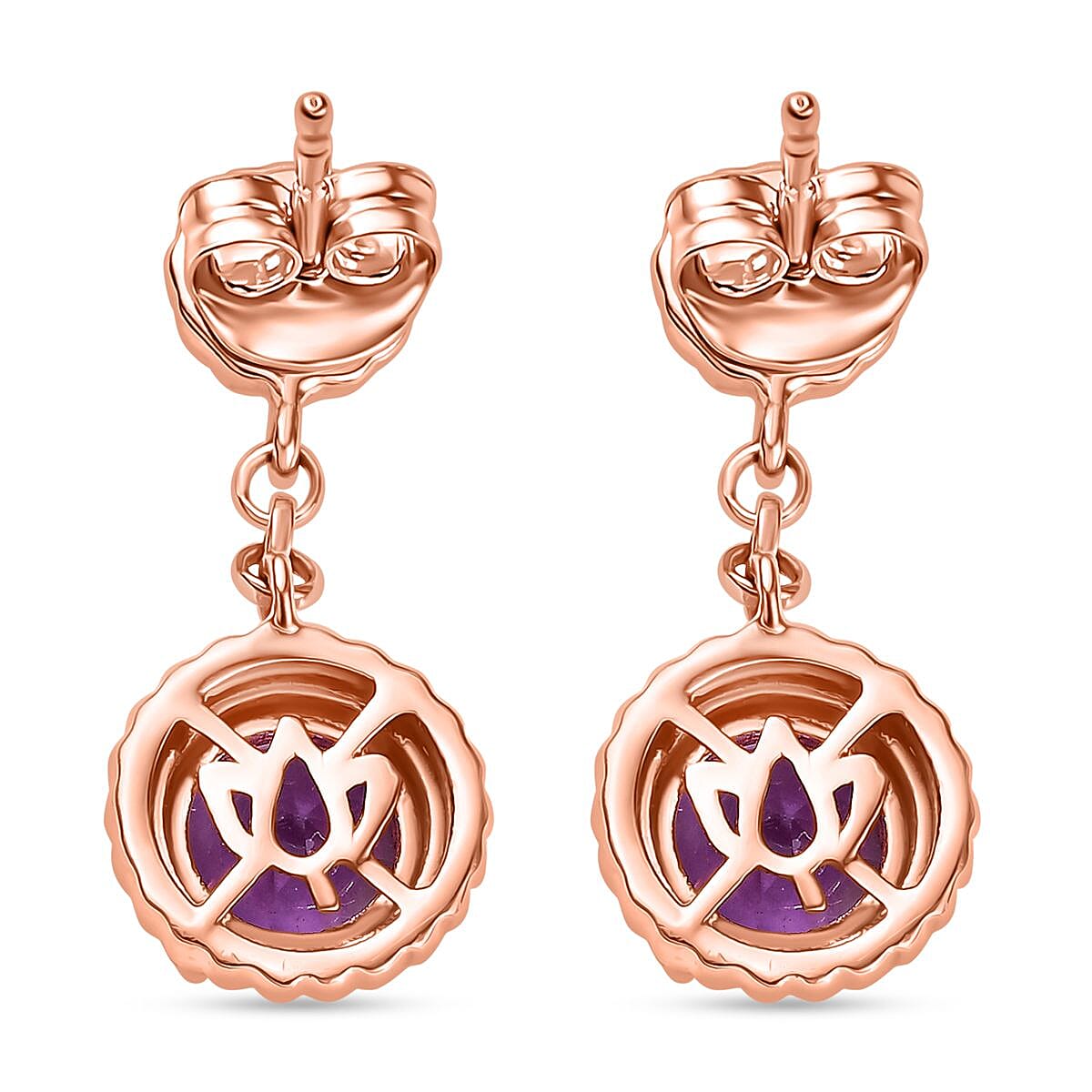 AAA Rose De France Amethyst and Rhodolite Garnet Dangling Earrings in 18K Vermeil Rose Gold Plated Sterling Silver 8046343 4