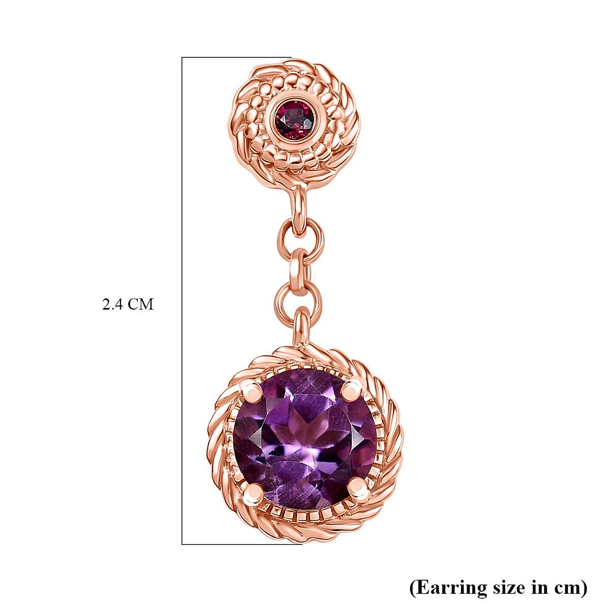 AAA Rose De France Amethyst and Rhodolite Garnet Dangling Earrings in 18K Vermeil Rose Gold Plated Sterling Silver 8046343 5
